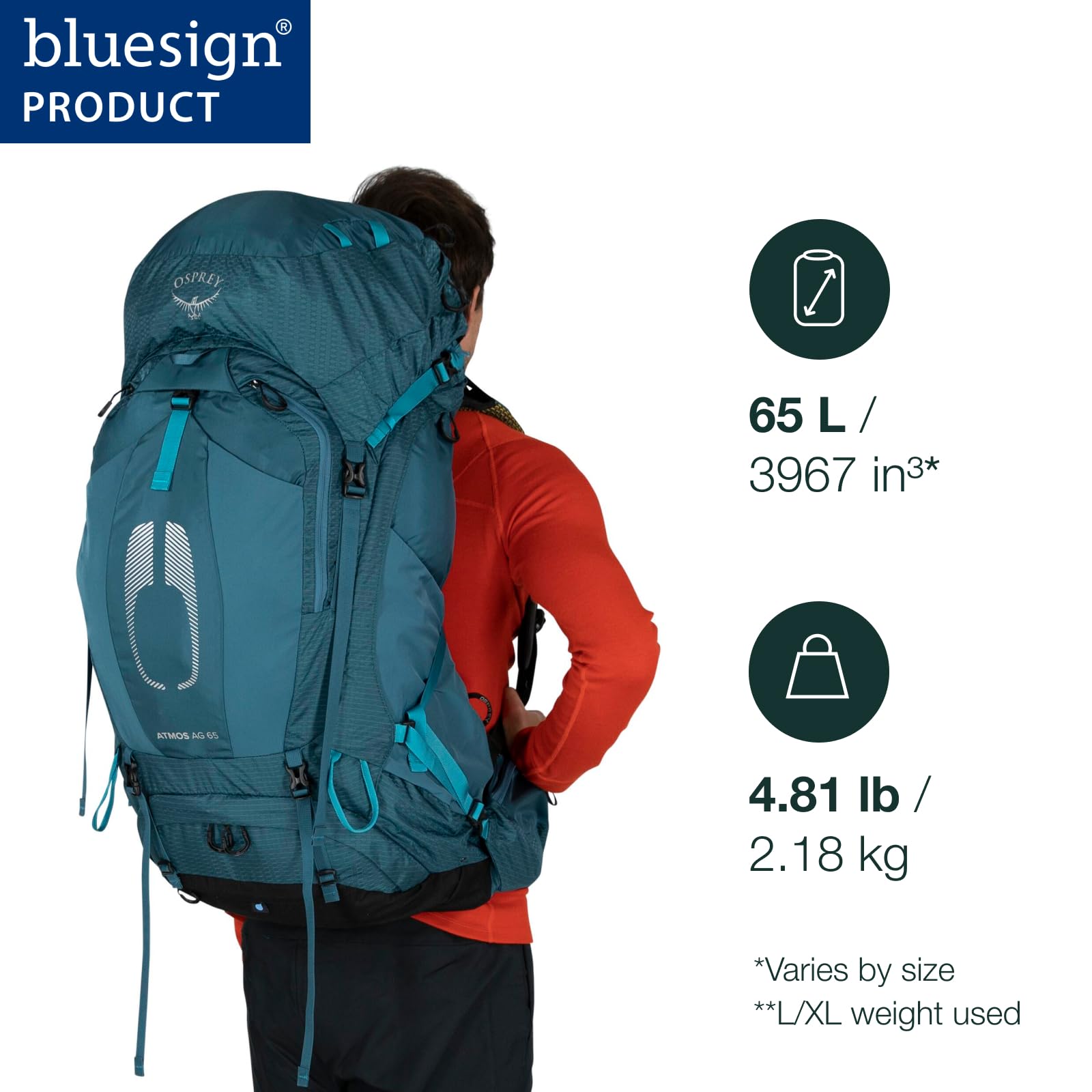 Osprey Atmos AG 65L Men's Hiking Backpack - Lightweight & Adjustable for Backpacking, Trekking & Travel - Black (L/XL) - Perfect for Outdoor Adventures, Camping & Long-Distance Hiking