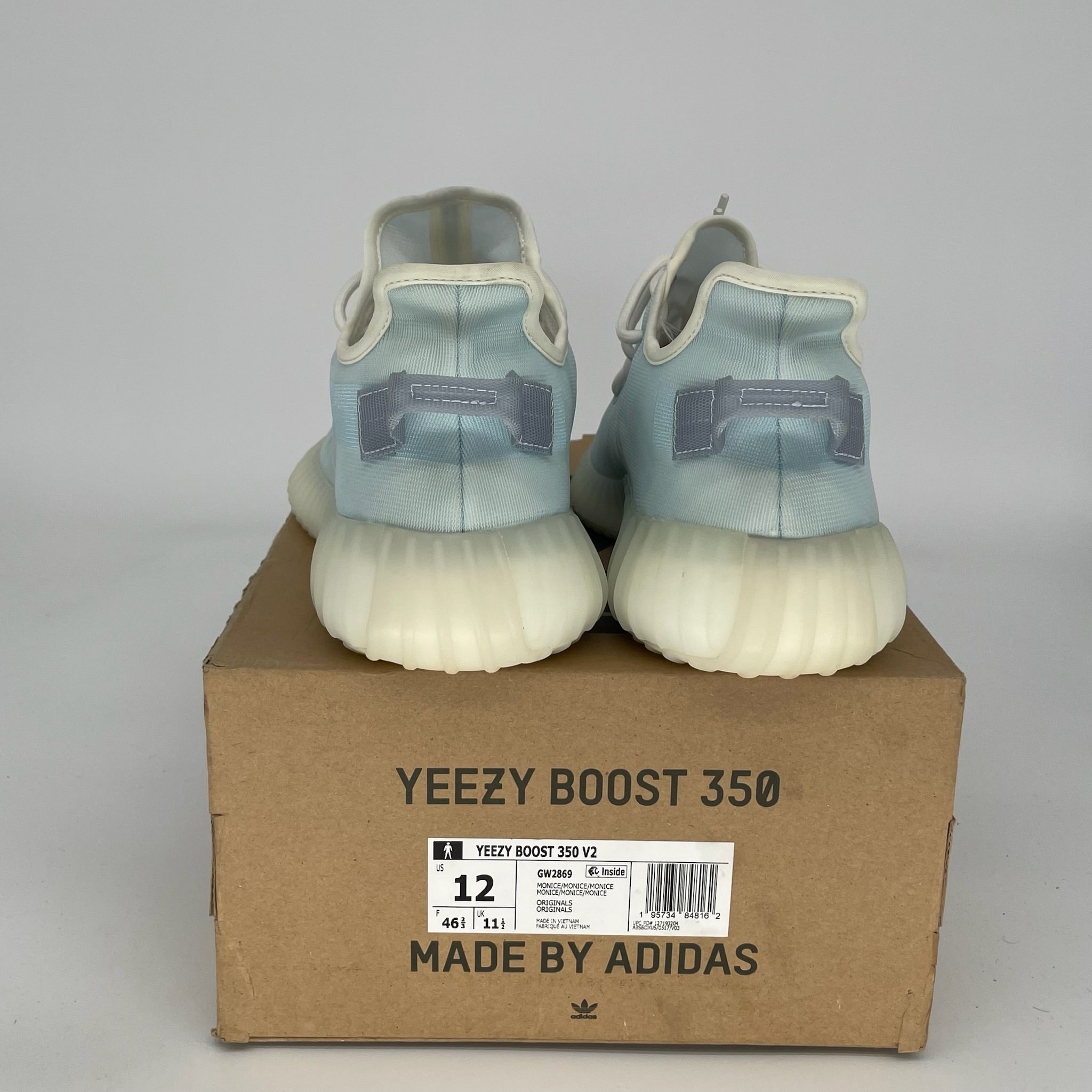 Adidas Yeezy Boost 350 V2 'Mono Ice' - Men's Running Shoes Size 12 GW2869 | Lightweight Comfort for Jogging, Gym & Casual Wear