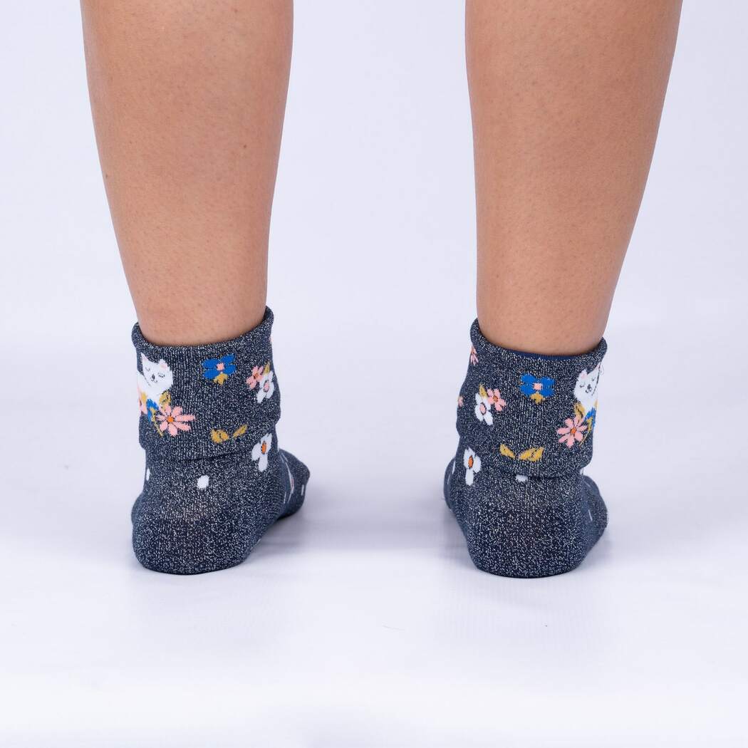 Sock It To Me Sitting Kitty Turn Cuff Crew Socks - Fun Novelty Cat Print Women's Knee High Socks for Casual Wear, Cosplay & Gift Giving