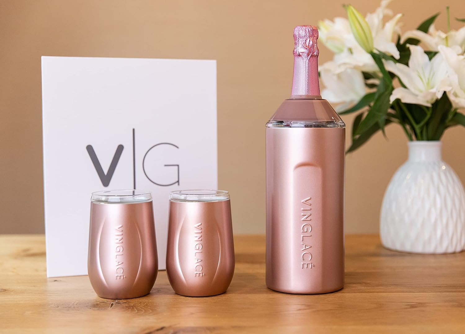 Vinglacé Personalized Wine & Champagne Bottle Chiller - Custom Engraved Gift for Wine Lovers (Rose Gold) | Perfect for Weddings, Anniversaries & Holiday Gifts