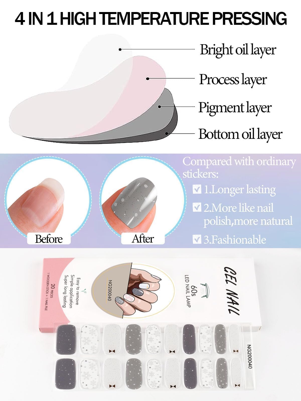 Kalolary Snowflake Gel Nail Strips - Winter Nail Art Stickers with Nail File & Stick | Long-Lasting Gel Polish Wraps for UV/LED Lamp | Perfect for Holiday Parties, Christmas Nail Designs & Winter Manicures