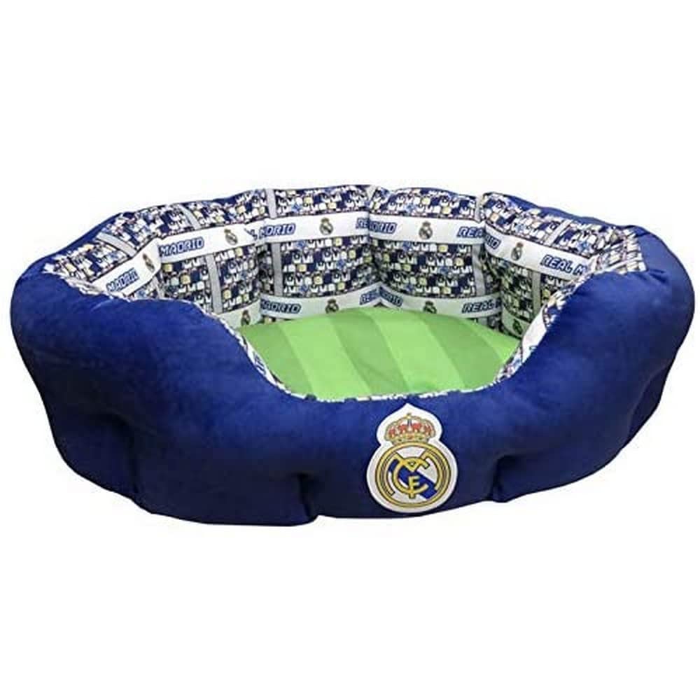 Official Real Madrid CF Pet Bed - Basket Style, Small Size, Soft Polyester, Blue & White Colors - Perfect for Dogs & Cats at Home or Travel | CyP Brands