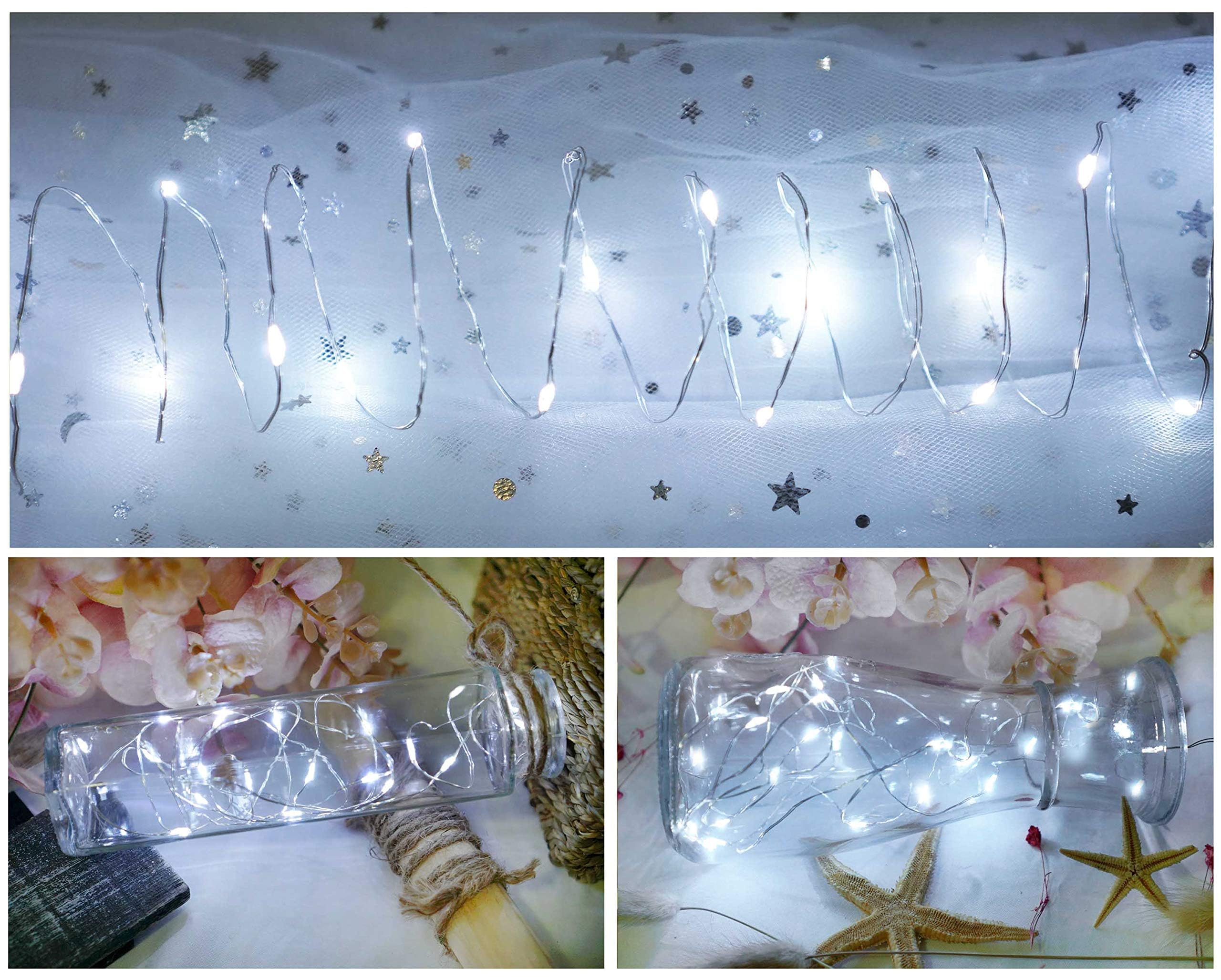 8 Pack 60 LED Fairy Lights with Timer - Battery Operated String Lights (7 Modes, Waterproof) for Wedding, Party, Mason Jar & Christmas Decorations (Cold White) | Indoor & Outdoor Use, Home, Garden, Bedroom, Patio Lighting