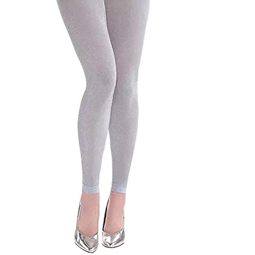 Women's High Waist Silver Leggings - Stretchy & Comfortable Yoga Pants for Workout, Running & Lounge Wear (Sizes L-XL)