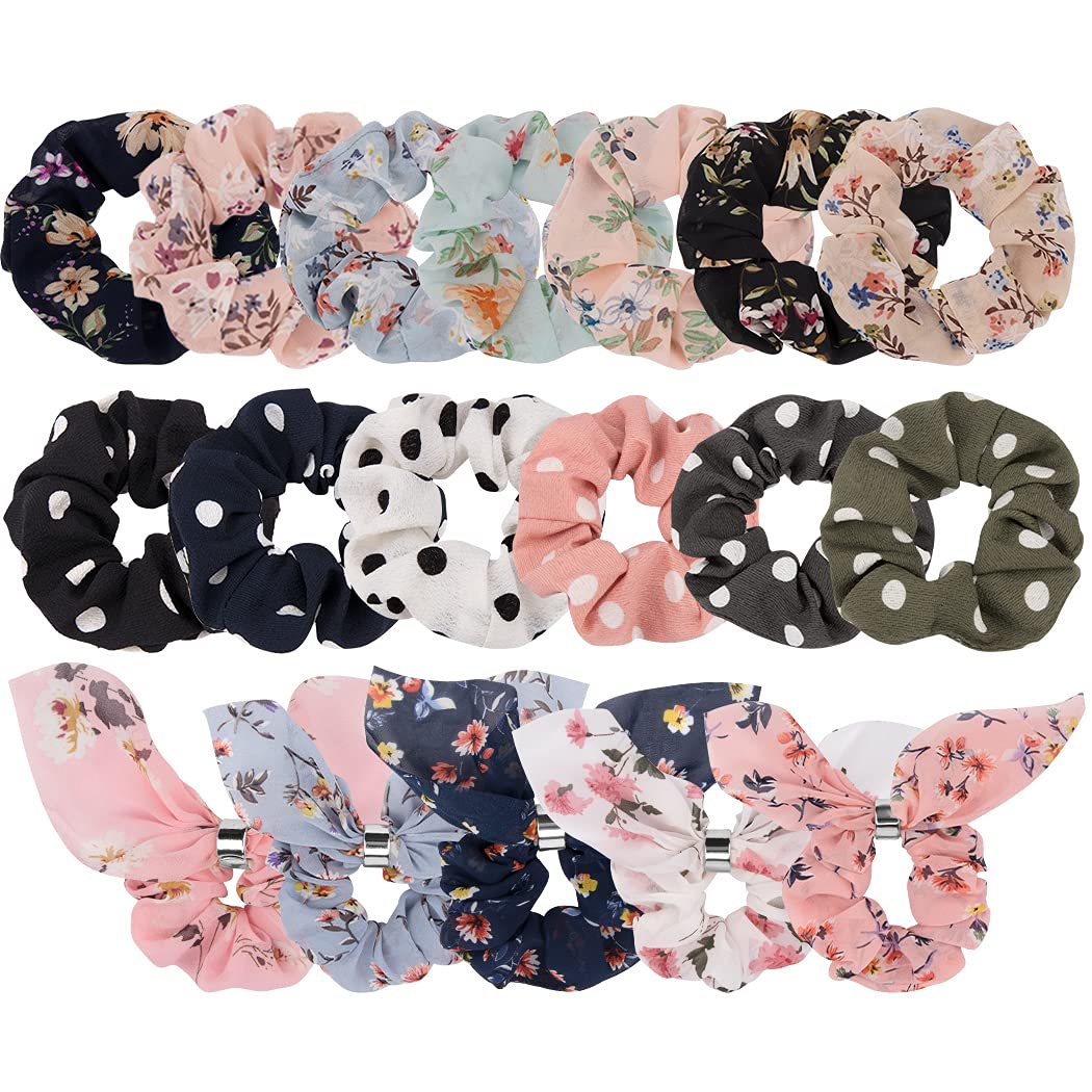 AOPRIE 18Pcs Elegant Bow Hair Scrunchies - Soft Chiffon Ponytail Holders, Bunny Ear Hair Ties for Women (Black, Green, Pink) - Perfect for Daily Wear, Parties, and Gifts