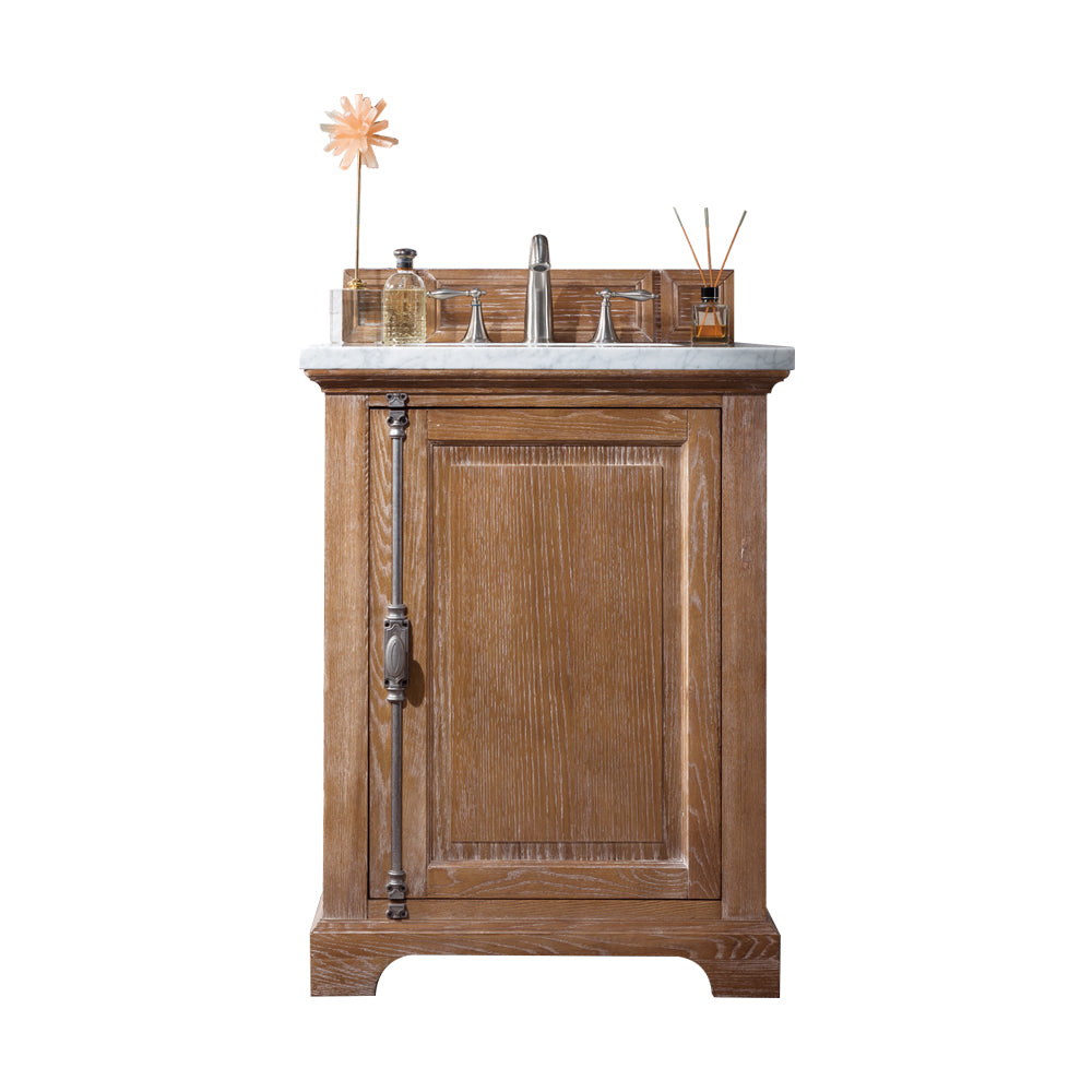 Providence 26 Inch Driftwood Bathroom Vanity with 3CM Arctic Fall Solid Surface Top - Perfect for Modern & Coastal Style Homes