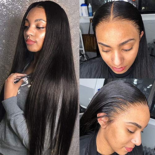 Glueless Brazilian Straight Human Hair Lace Front Wig - 100% Unprocessed Virgin Hair with Baby Hair & Pre-Plucked Hairline | 20 Inch Natural Color Lace Frontal Wigs for Women | Perfect for Daily Wear, Special Occasions & Protective Styling