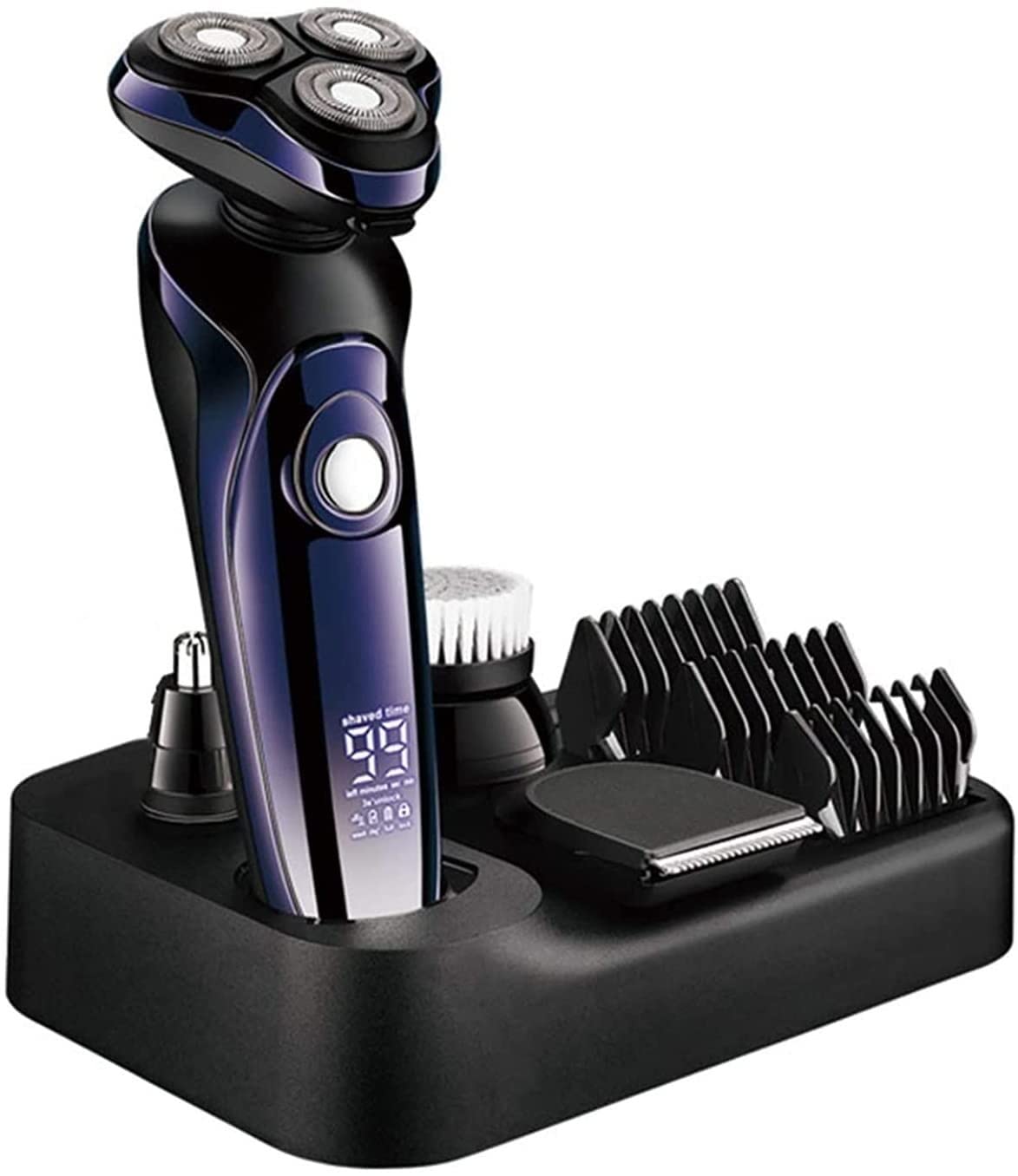4-in-1 Rechargeable Electric Razor for Men - Rotary Shaver, Beard Trimmer, Nose & Hair Clippers - Professional Grooming Kit for Smooth Shaving & Styling at Home or Travel