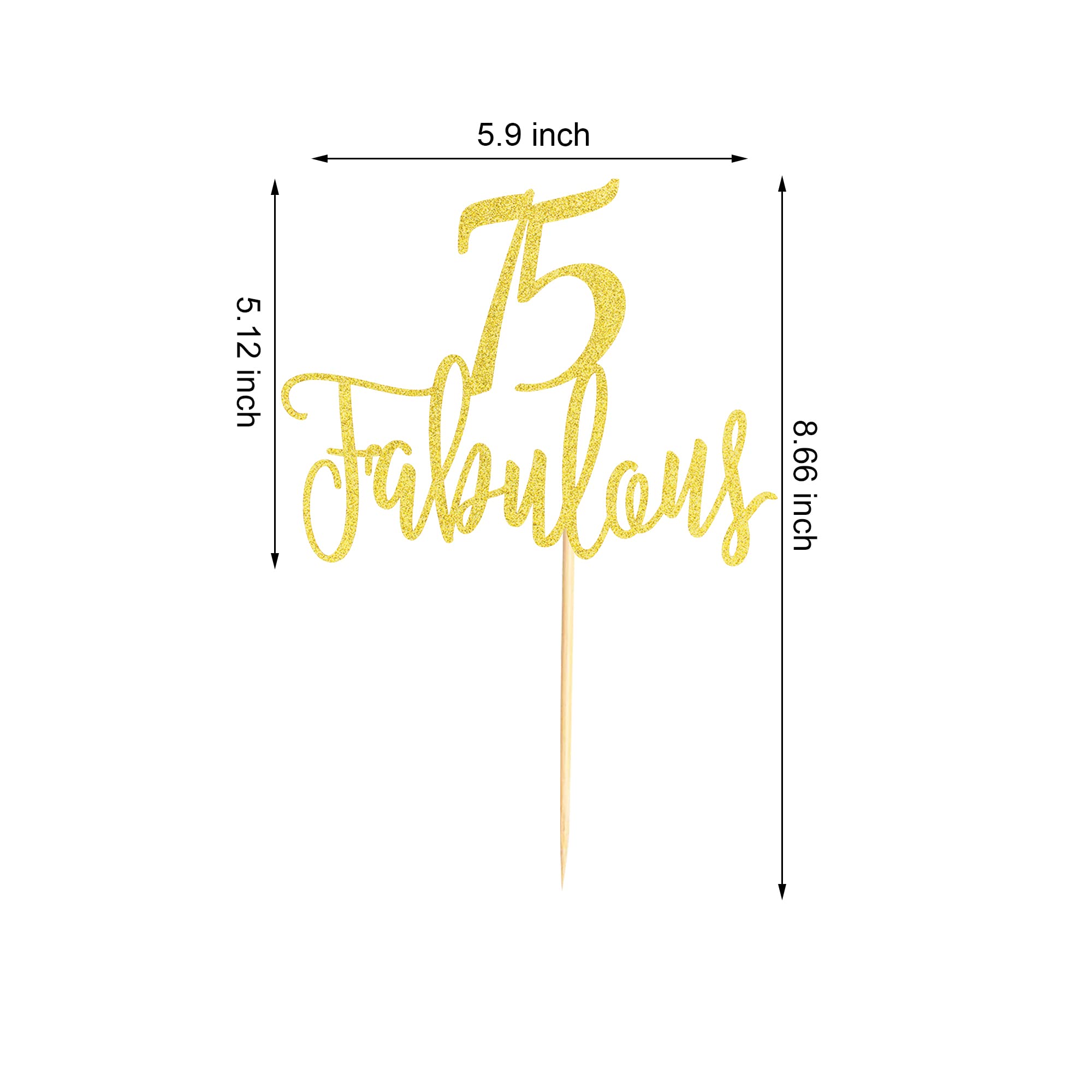 75 & Fabulous Cake Topper - Gold Glitter Happy 75th Birthday Cake Decoration for Anniversary Party Supplies | Perfect for Milestone Celebrations, Retirement Parties & Golden Jubilee Events