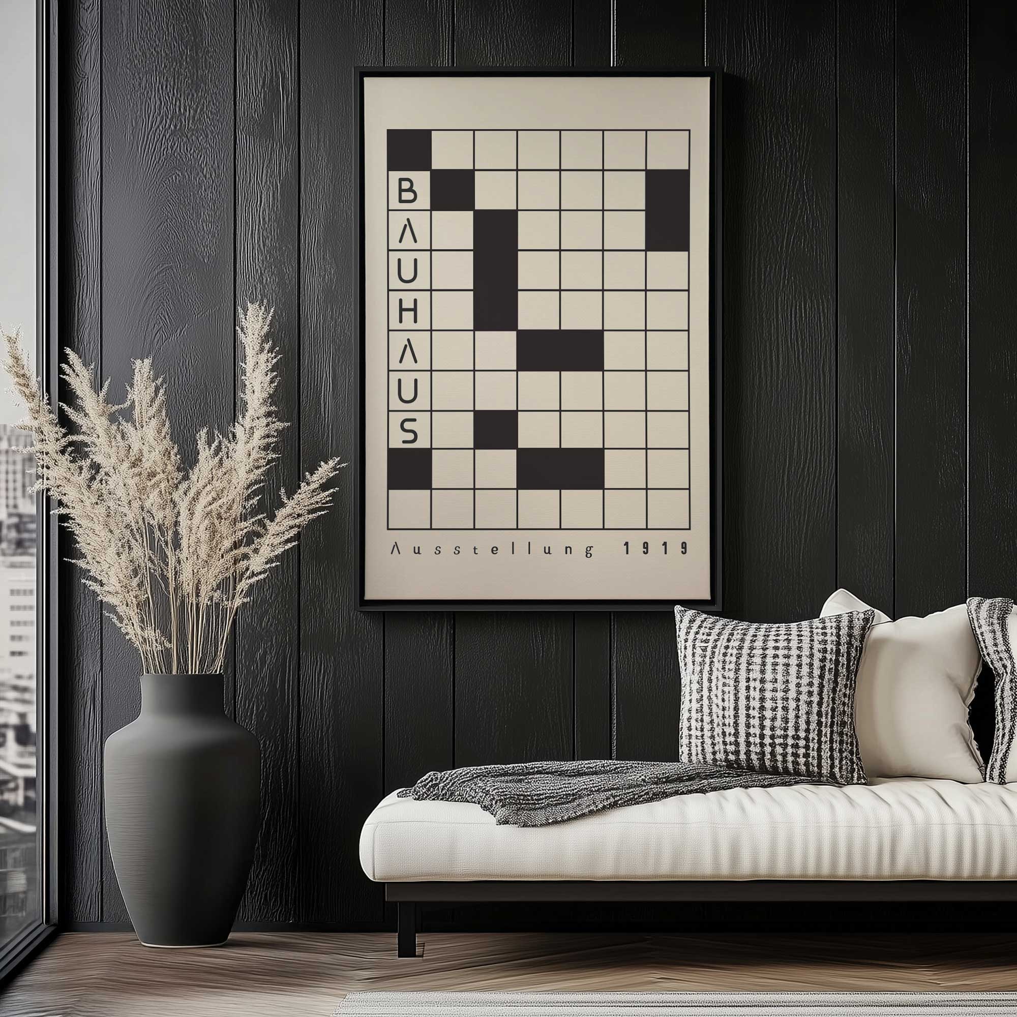 Bauhaus Style Crossword Composition Canvas Wall Art - Modern Abstract Print for Living Room, Office & Bedroom Decor