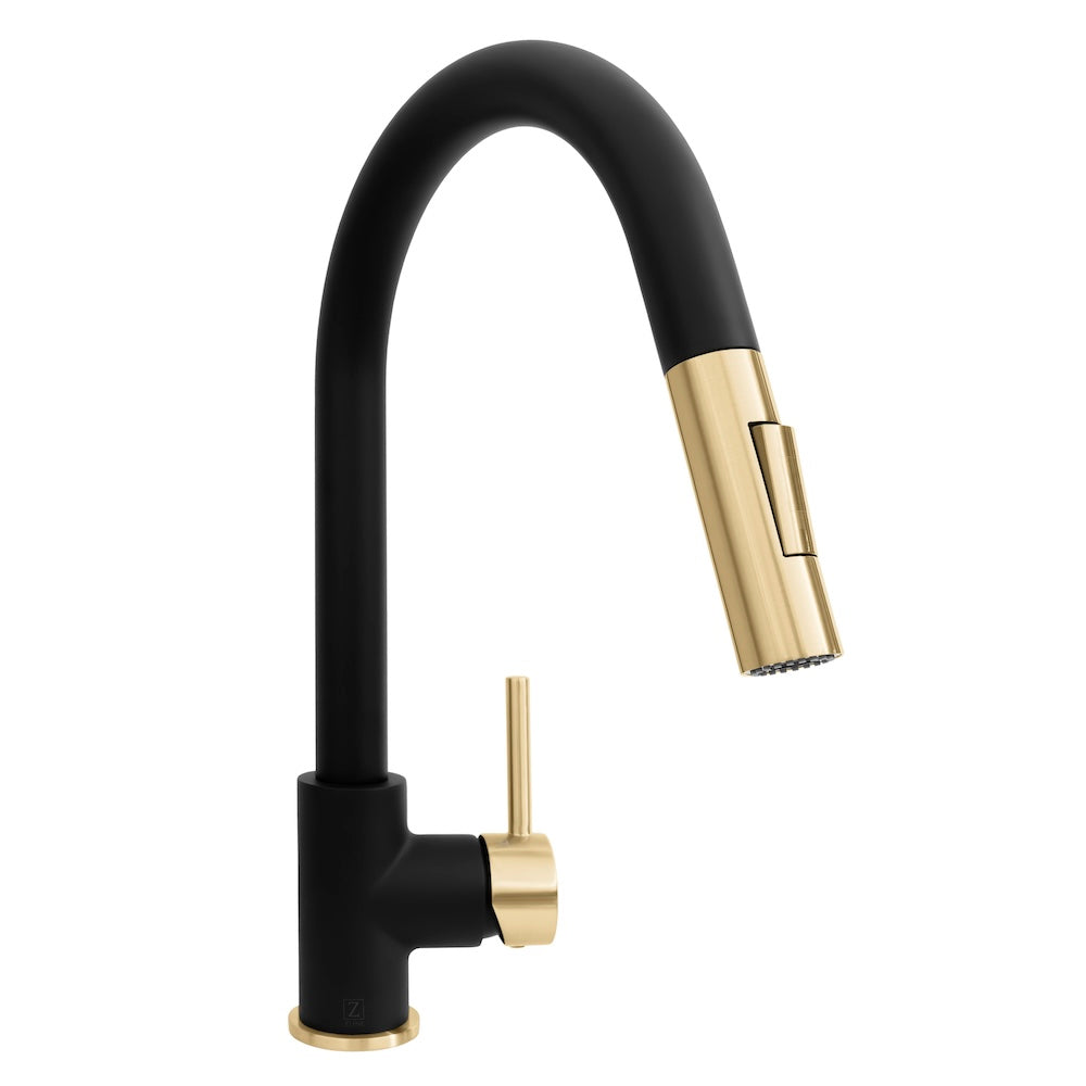 ZLINE Autograph Edition Gemini Pull Down Single Handle Matte Black and Champagne Bronze Kitchen Faucet - Perfect for Modern Farmhouse & Industrial Style Kitchens (GEM KF ZMBCB)