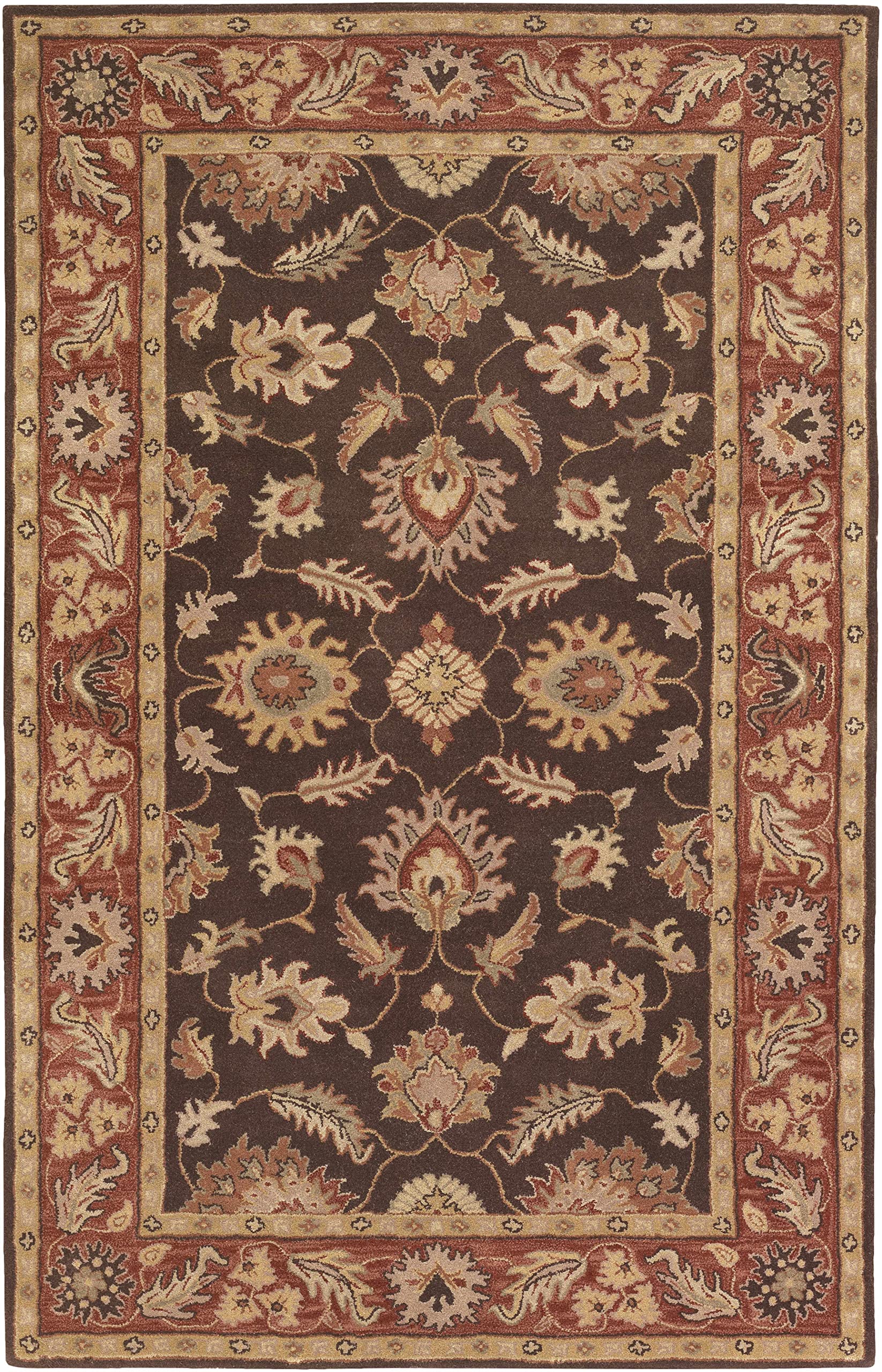 Hauteloom Daviston Wool Area Rug 5' x 8' - Traditional Beige Brown Red Handmade Rug for Living Room, Bedroom - Soft & Durable Floor Covering for Home Decor, Cozy Interior Design