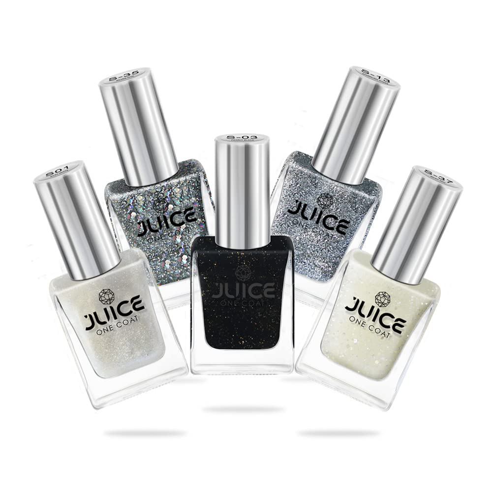 JUICE Vegan Quick-Dry Nail Polish Kit - 5 in 1 Combo, 34 F&D Approved Colors, Long Lasting, Chip Resistant & High Gloss Finish | Cruelty-Free, 100% Vegan Formula | Perfect for Home Manicures, Nail Art & Professional Salon Use
