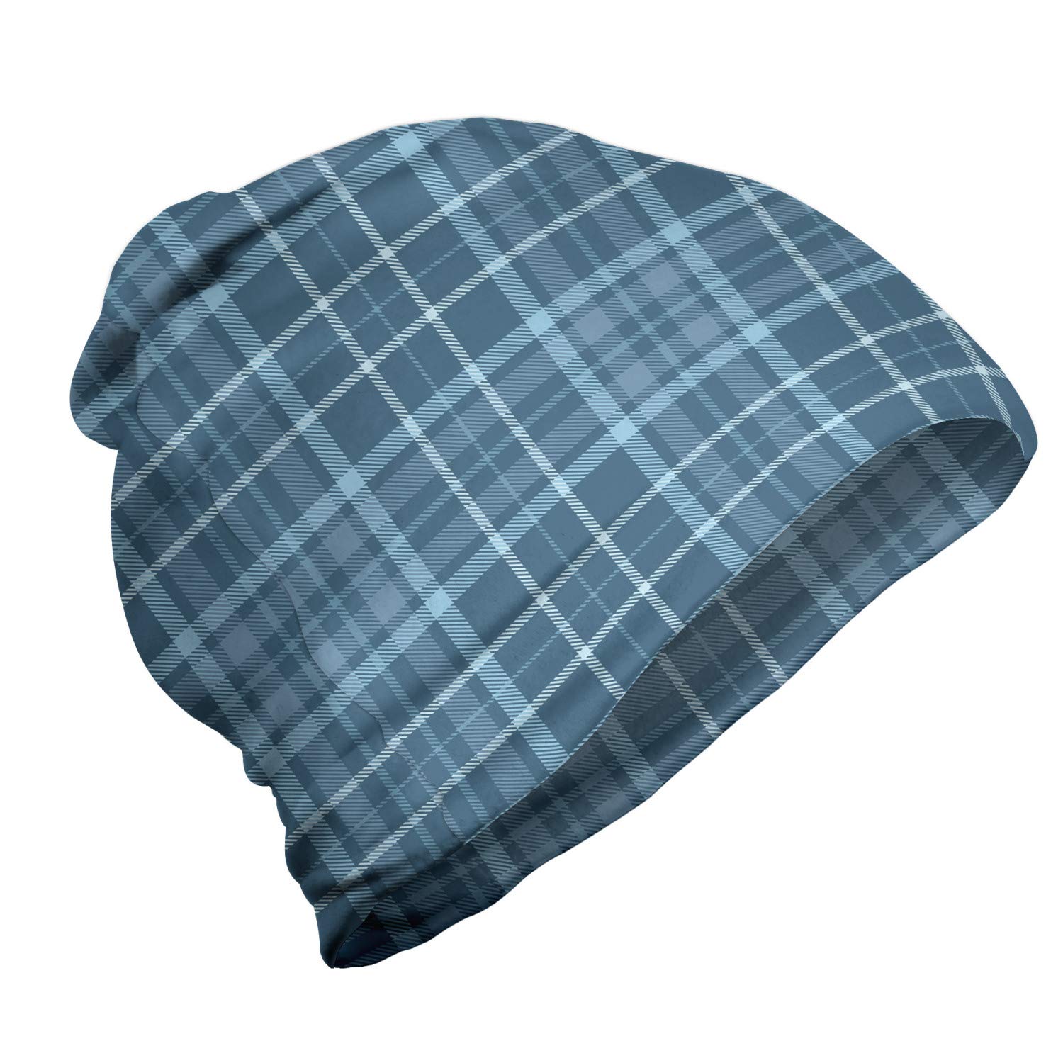 Ambesonne Unisex Beanie - Soft Knit Winter Hat with Rhythmic Rustic Checkered Pattern for Men & Women - Perfect for Hiking, Skiing, and Outdoor Winter Activities