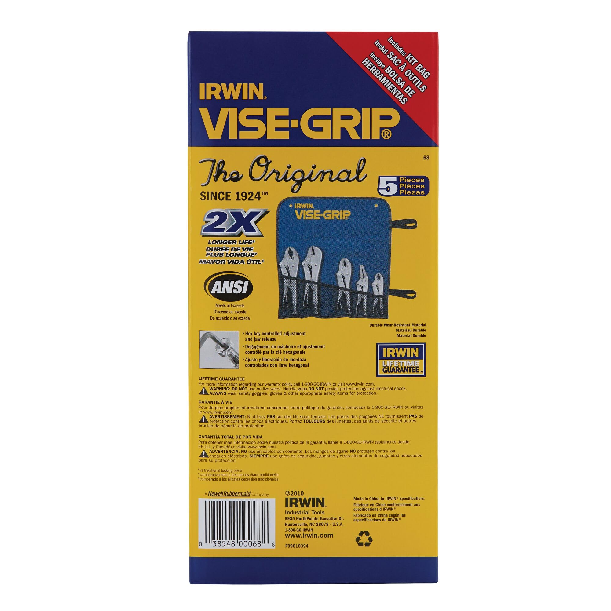 IRWIN VISE-GRIP Original Locking Pliers Set - 5 Piece Tool Kit with 68 Teeth for Strong Grip | Perfect for DIY Projects, Automotive Repairs & Metalworking