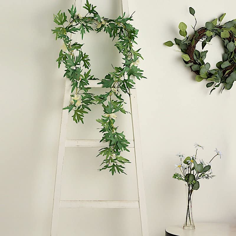 6 Feet Cream Silk Daisy Flower Garland with Leaves - Elegant Hanging Vine for Wedding, Party, Reception & Home Decor - Perfect for Indoor/Outdoor Events, DIY Projects, and Seasonal Celebrations
