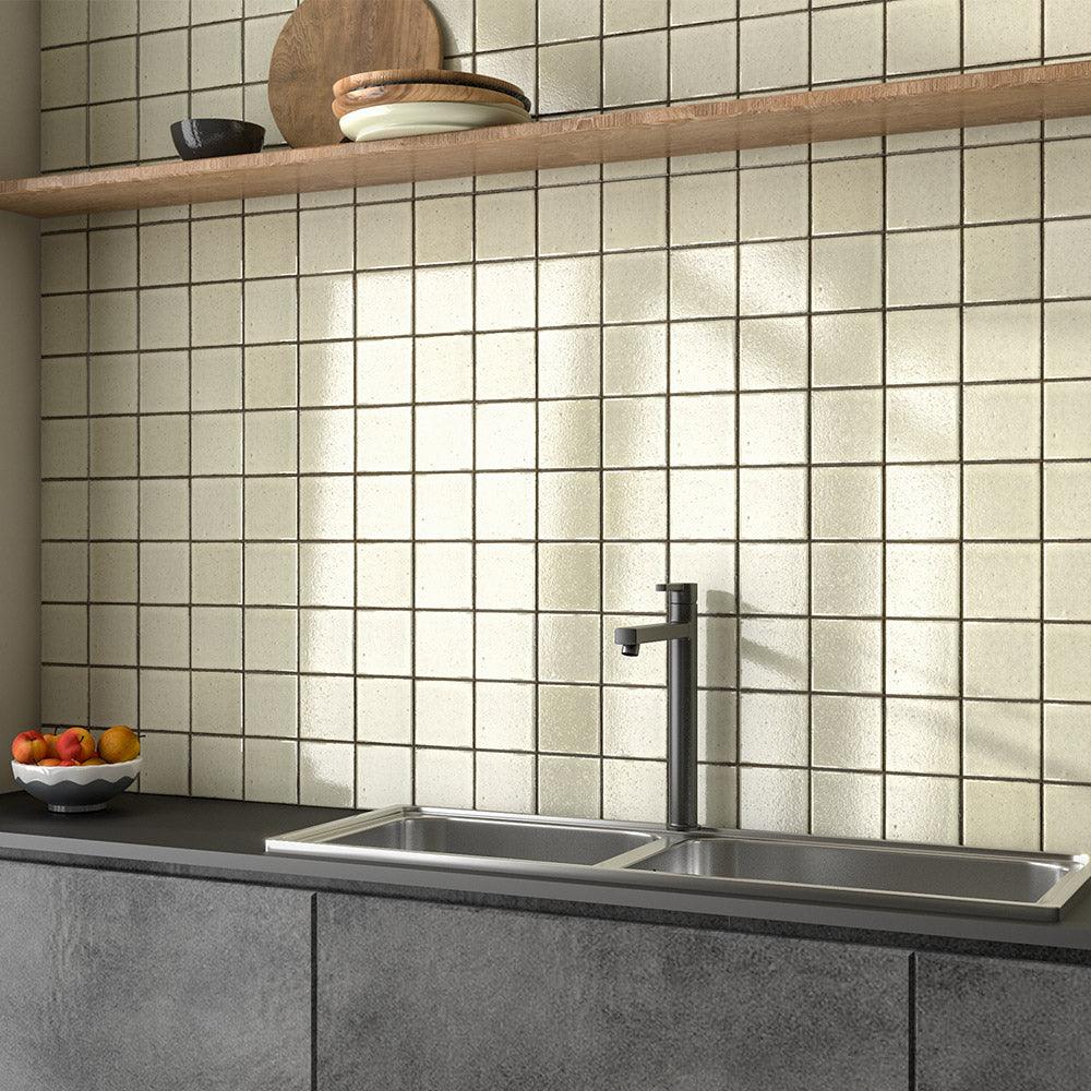 Handmade Zellige Gloss Tile 100x100mm - Havana Rustic White Ceramic Wall & Floor Tile for Kitchen Backsplash, Bathroom Shower, and Fireplace Surround