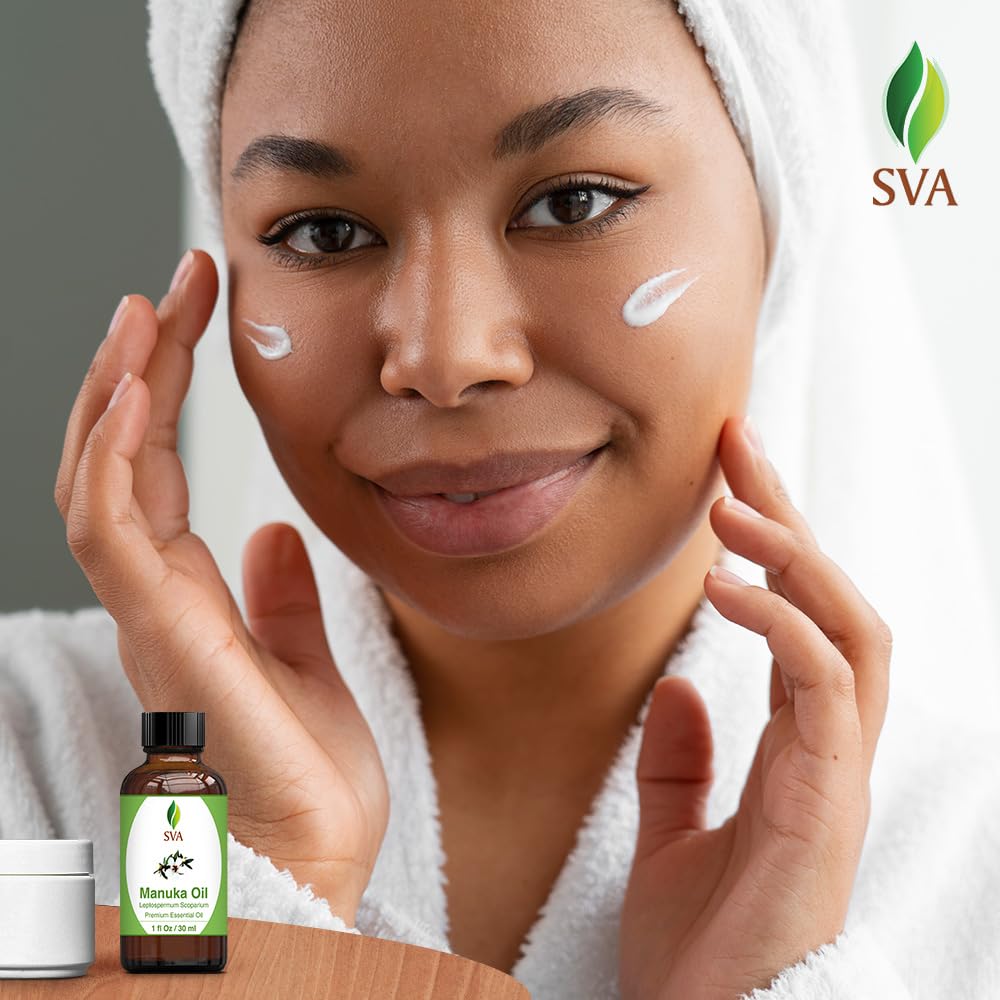 **SVA 100% Pure Manuka Essential Oil - 1 Fl Oz Natural Therapeutic Grade for Diffusers, Aromatherapy, Skin & Hair Care - Perfect for Massage, Soap Making, Candles & DIY Beauty Recipes**    *(Use for Relaxation, Stress Relief, Skincare Routine, Homemade Spa Treatments & Natural Home Fragrance)*