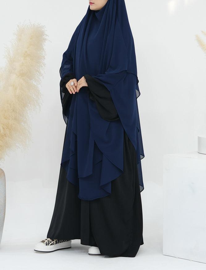 Extra Long Navy Blue Two-Layer Chiffon Scarf Wrap - Elegant Fashion Accessory for Women, Perfect for Office, Party & Special Occasions