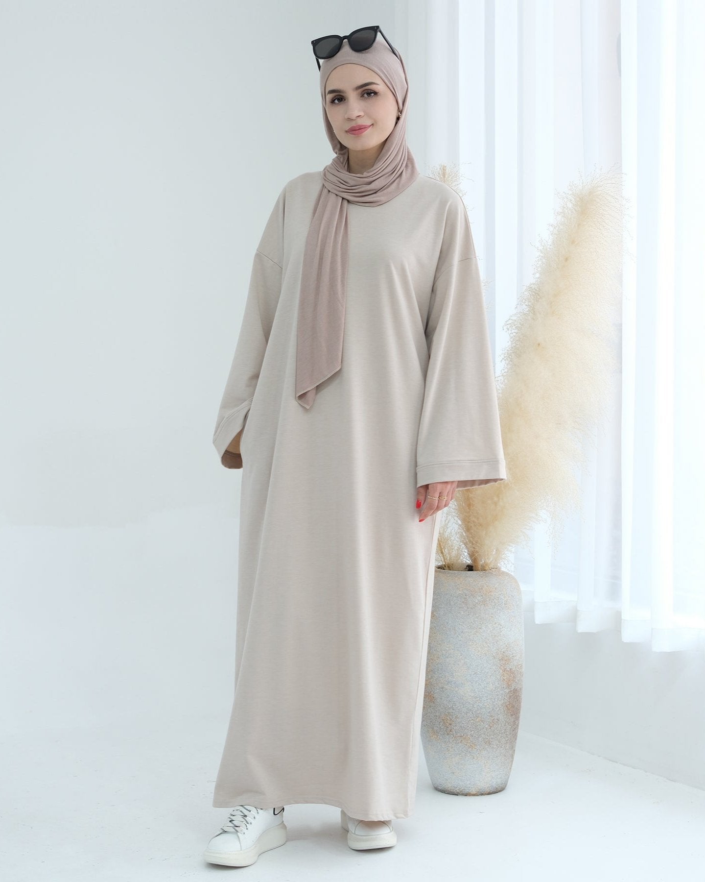 Ava Knit Maxi Dress for Women - Elegant Beige Long Sleeve Flowy Dress for Casual, Party & Wedding Guest Outfits | Perfect for Fall, Winter & Special Occasions