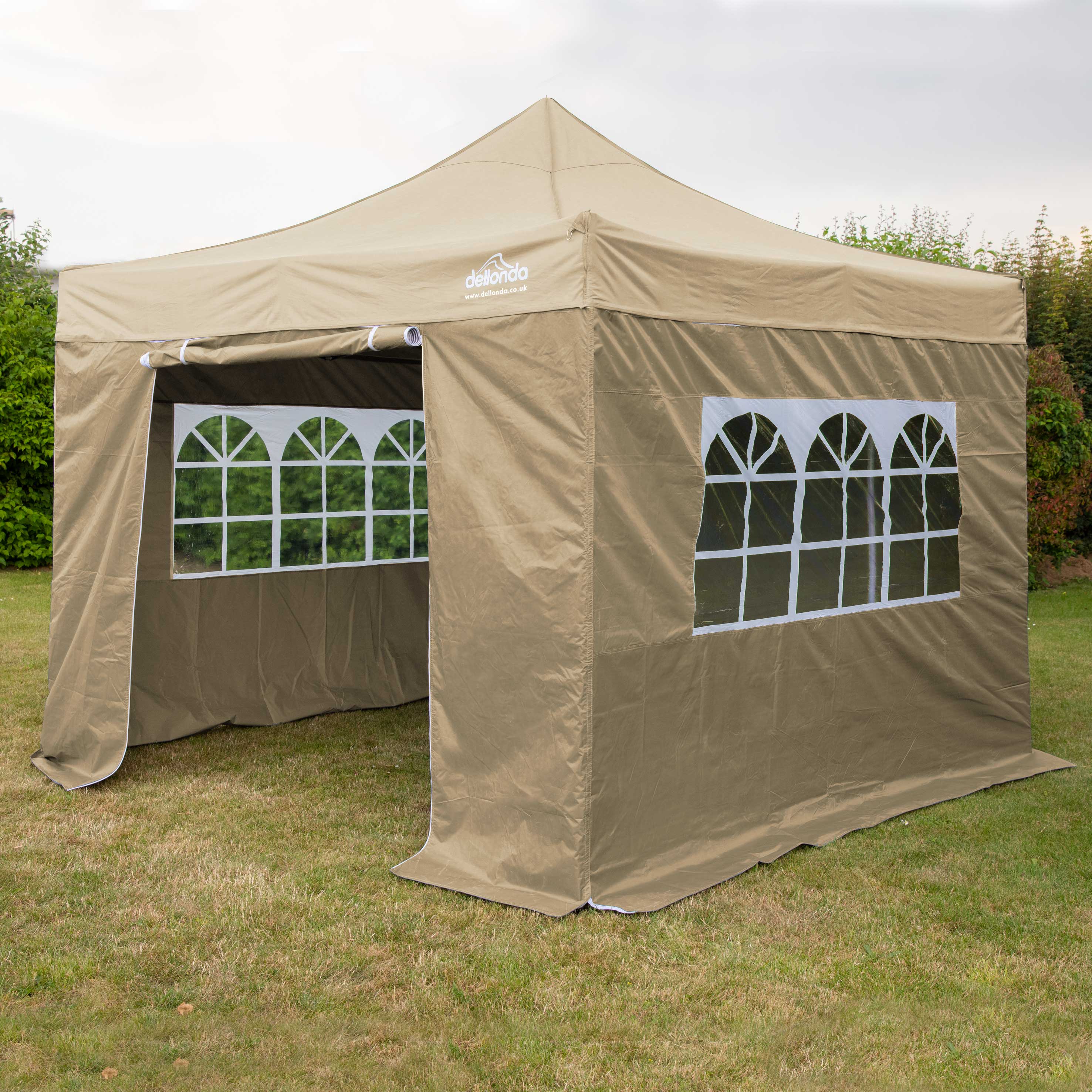 Premium 3x3m Pop Up Gazebo with Side Walls - Water Resistant, Portable with Carry Bag - Includes Stakes & Weight Bags - Beige (DG164) - Perfect for Camping, Backyard Parties, and Outdoor Events