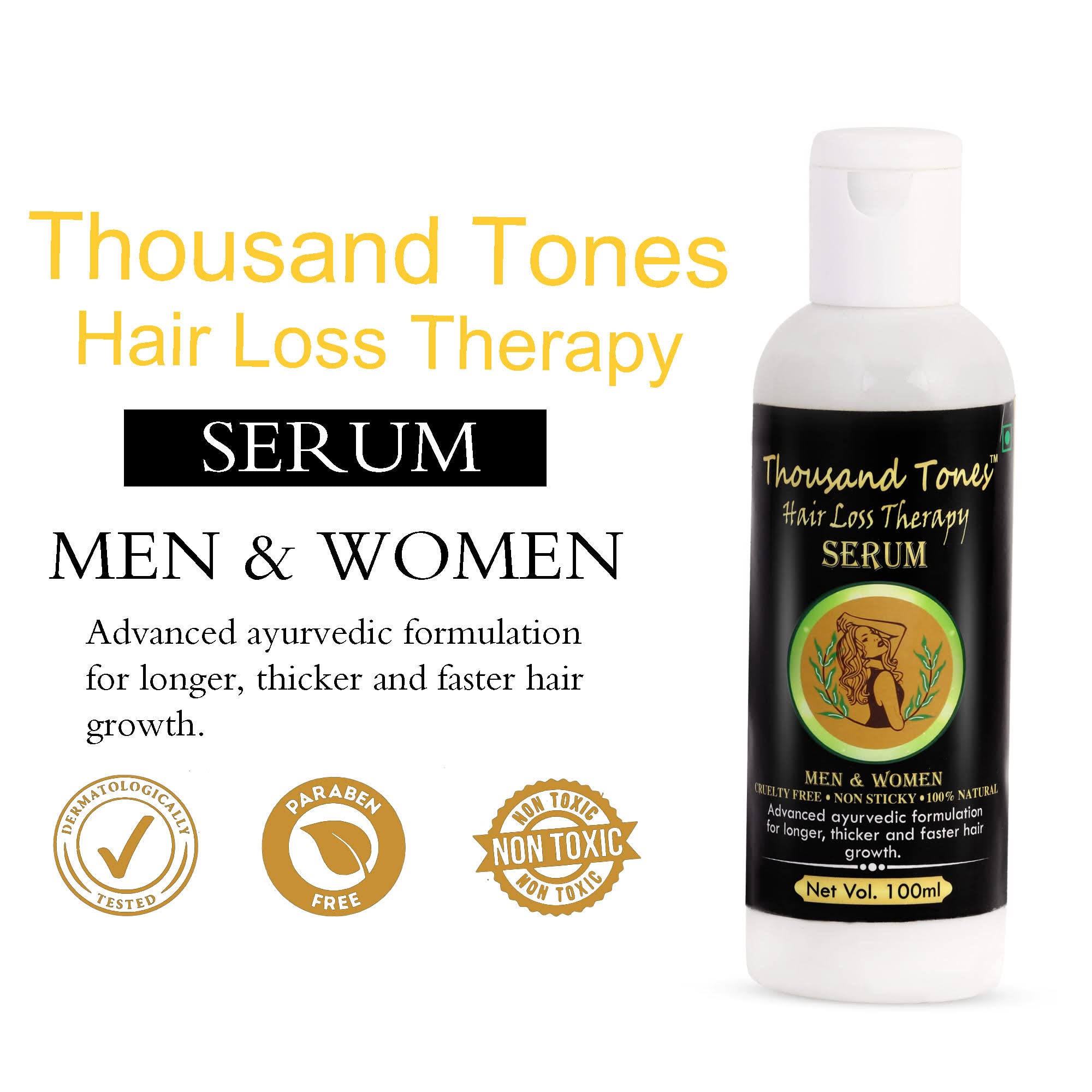 Thousand Tones Hair Repair & Anti-Hair Loss Serum - Damage Repair & Smoothening Treatment for Men & Women (100ml) | Promotes Healthy Hair Growth & Reduces Breakage - Perfect for Daily Use, Post-Wash Care & Styling Protection