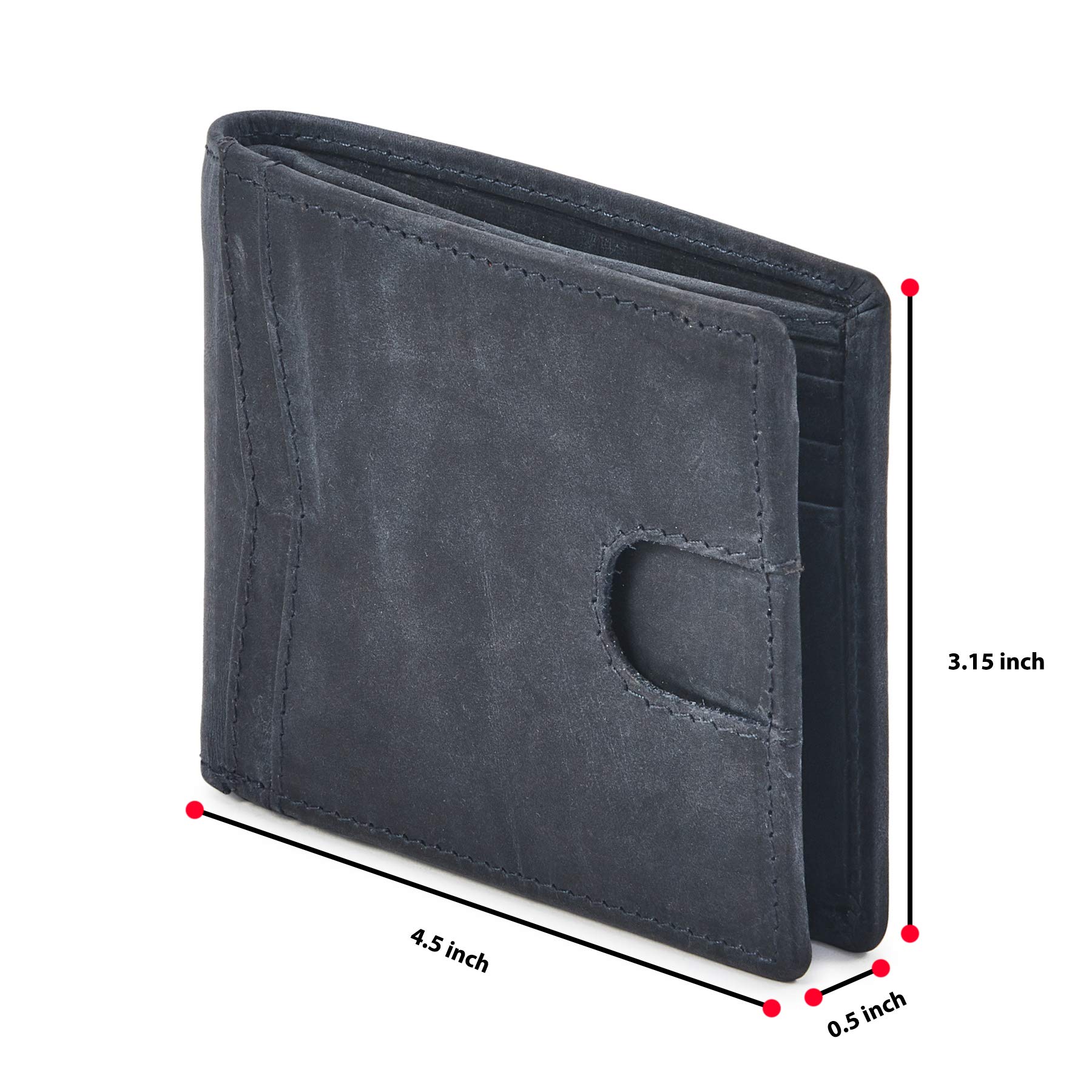 Men's Genuine Leather Bifold Wallet - Slim RFID Blocking Front Pocket Minimalist Design with ID Window | Gift Box Included (Crazy Horse, Navy) | Perfect for Everyday Carry, Travel & Business Use