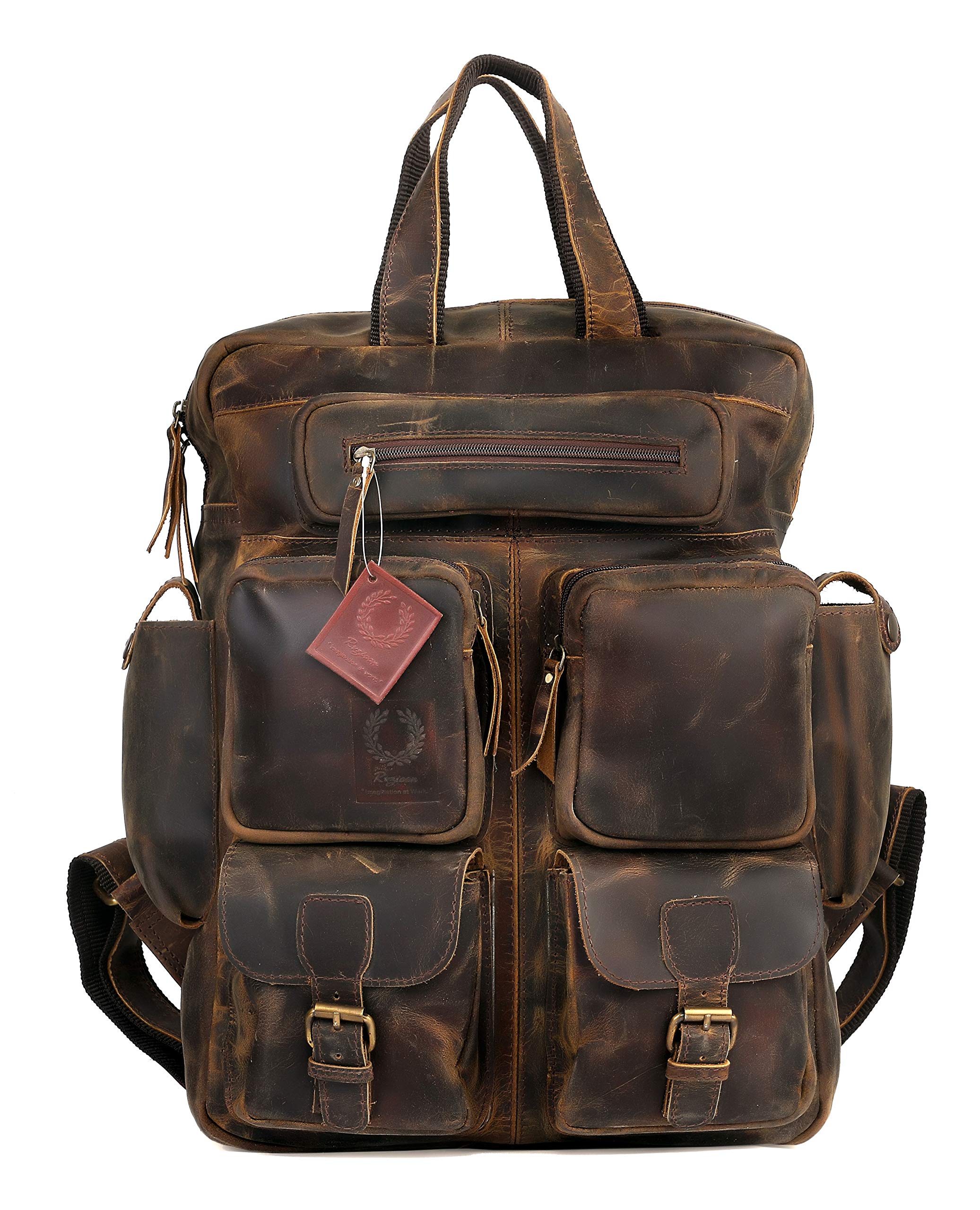 Vintage Buffalo Leather Backpack for Men & Women - Durable Multi-Pocket Travel Backpack with Classic Design | Perfect for Hiking, Camping & Daily Commute