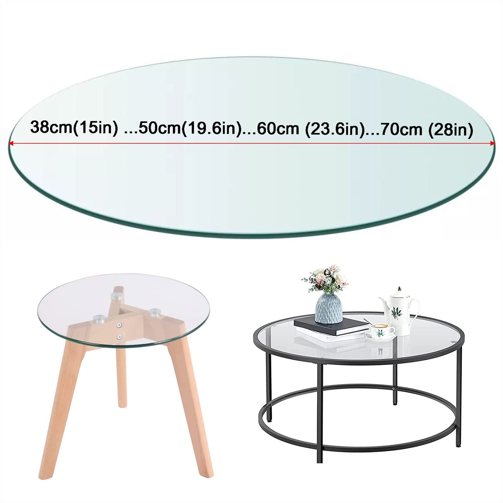 Tempered Glass Table Top - 9mm Thick Round Glass with Polished Edge - Strong & Durable for Dining, Coffee, or Office Desks - Clear 68cm (27in) Size - Perfect for Home, Restaurant, or Office Use