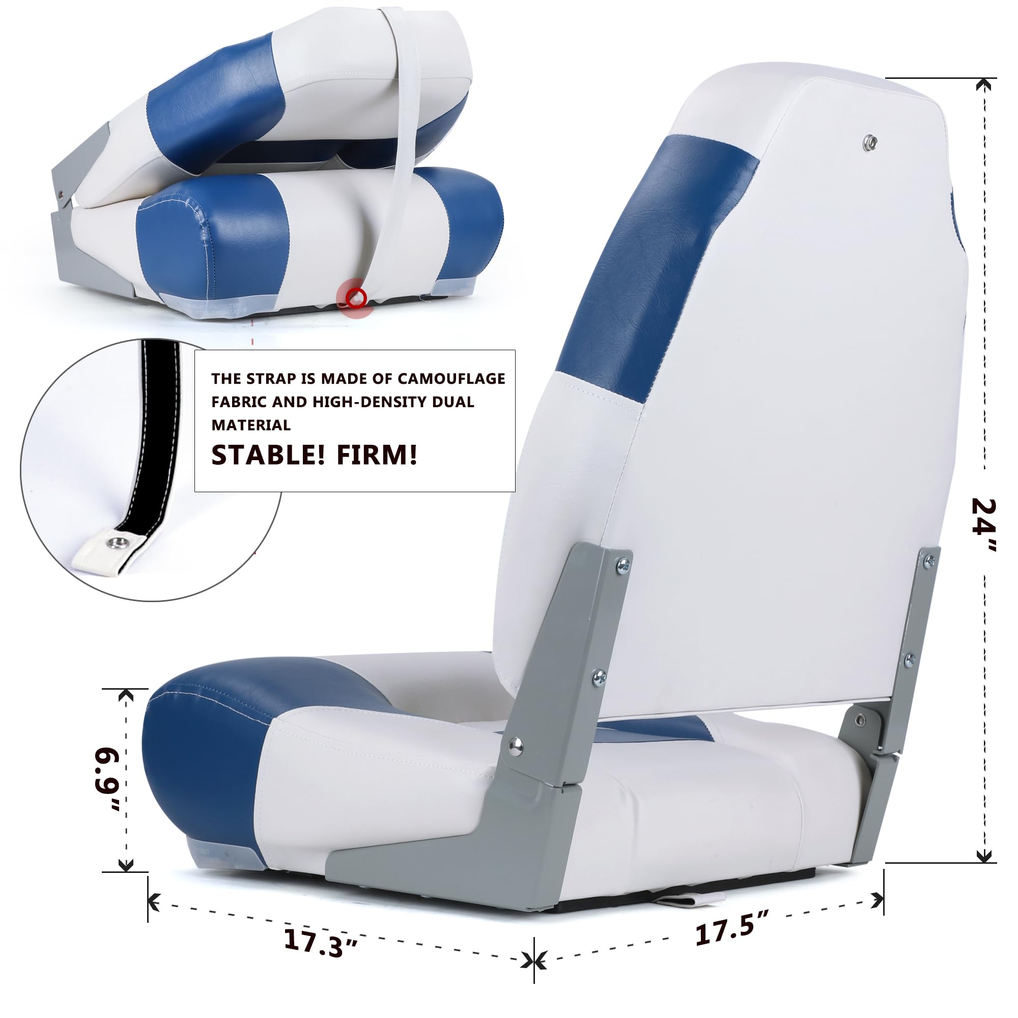 NORTHCAPTAIN Deluxe Marine High Back Folding Fishing Boat Seat Pair with Stainless Steel Screws - Comfortable Boat Seating for Fishing, Boating & Water Sports