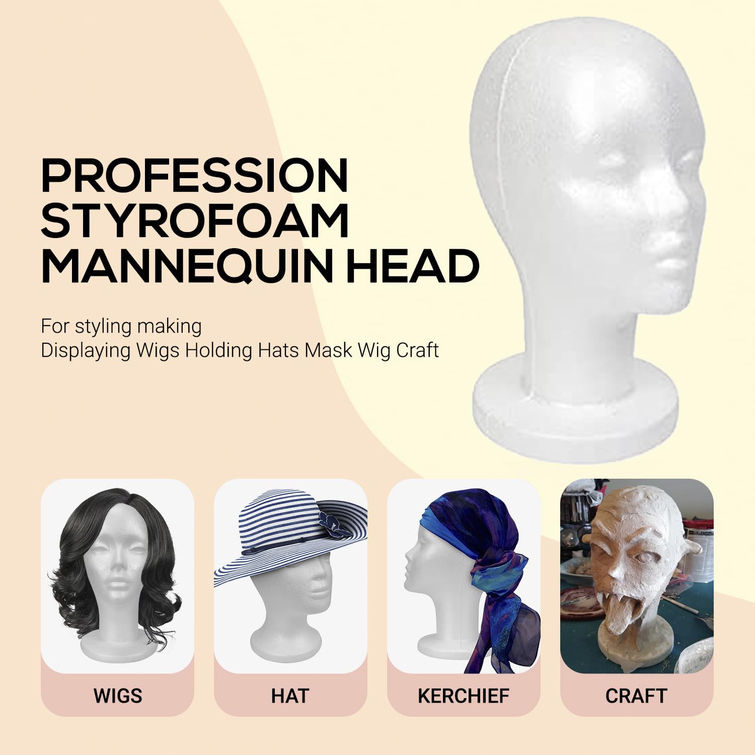 STUDIO LIMITED 11.4-Inch White Styrofoam Mannequin Head (12 Pack) - Wig Stand for Wigs, Hats, Masks & Hairpieces | Salon Display, Arts & Crafts, DIY Projects | Perfect for Hairstyling Practice, Costume Design & Home Decor
