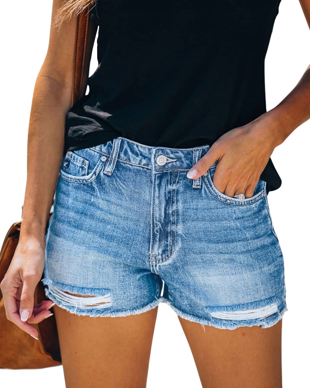 Women's Vintage Cargo Denim Shorts - High Waisted Stretch Twill Summer Shorts for Women | Casual Outfit, Beach Vacation & Street Style Fashion