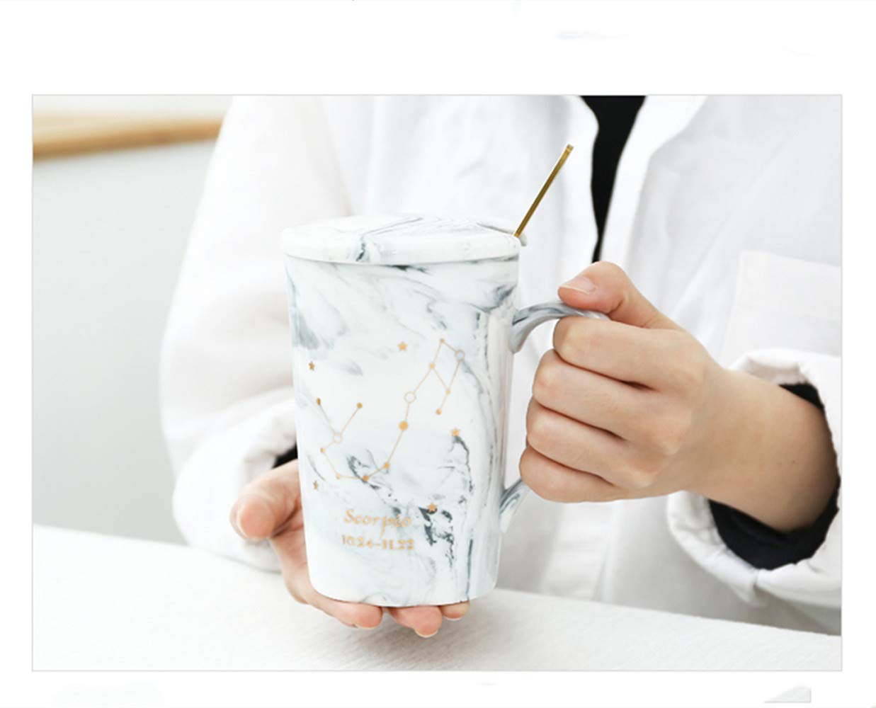 12 OZ Ceramic Coffee Mugs with Saucer - Zodiac Constellation Themed Tea & Juice Cups for Coffee Lovers (Sagittarius Grey) - Perfect Gift for Anniversary, Birthday, Office, Home & Romantic Occasions