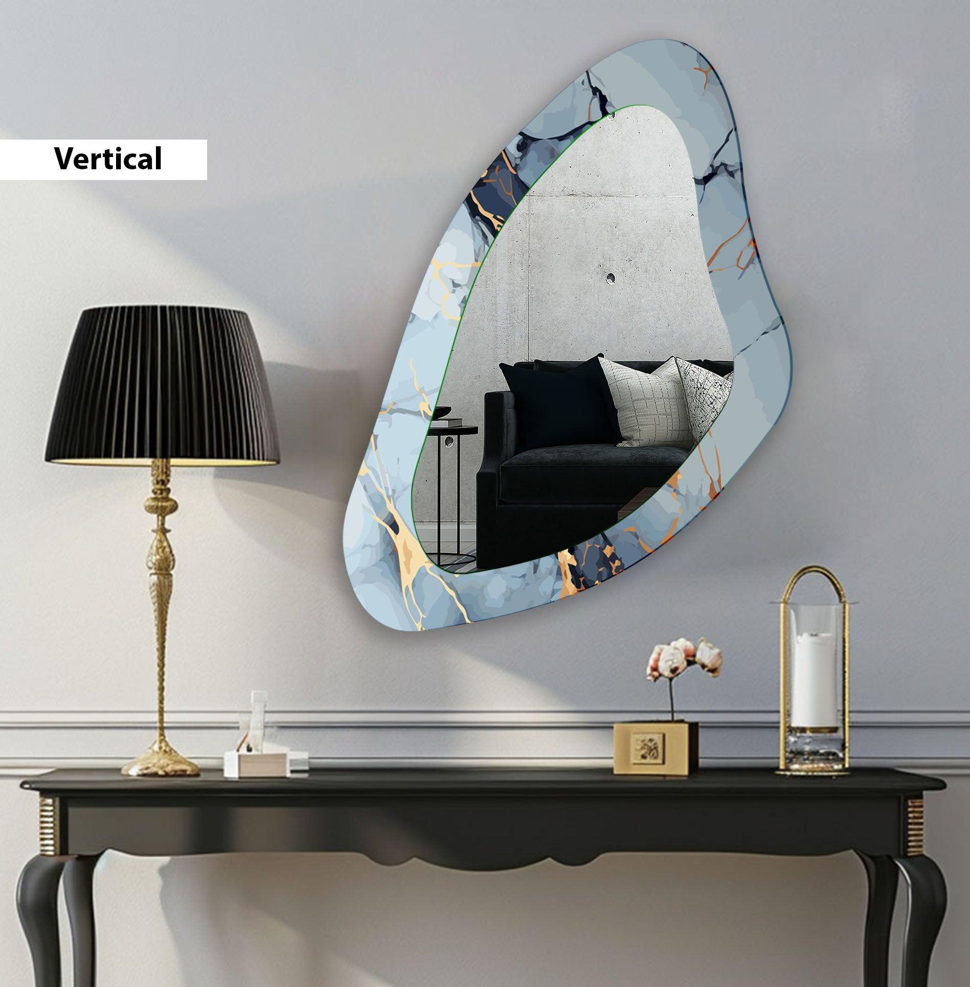 Blue Marble Decorative Glass Wall Mirror - Elegant Round Bathroom Vanity Mirror for Bedroom & Living Room Decor