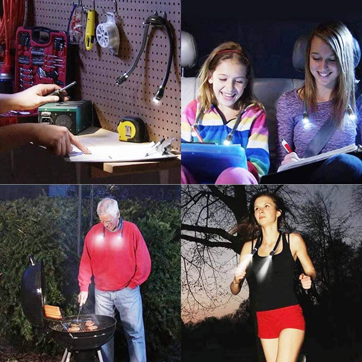 USB Rechargeable Hands Free LED Neck Book Light - Adjustable Reading Lamp for Bed, Night Reading, Camping, Repair Work & Crafts | Perfect Gift for Book Lovers & Students (Black)