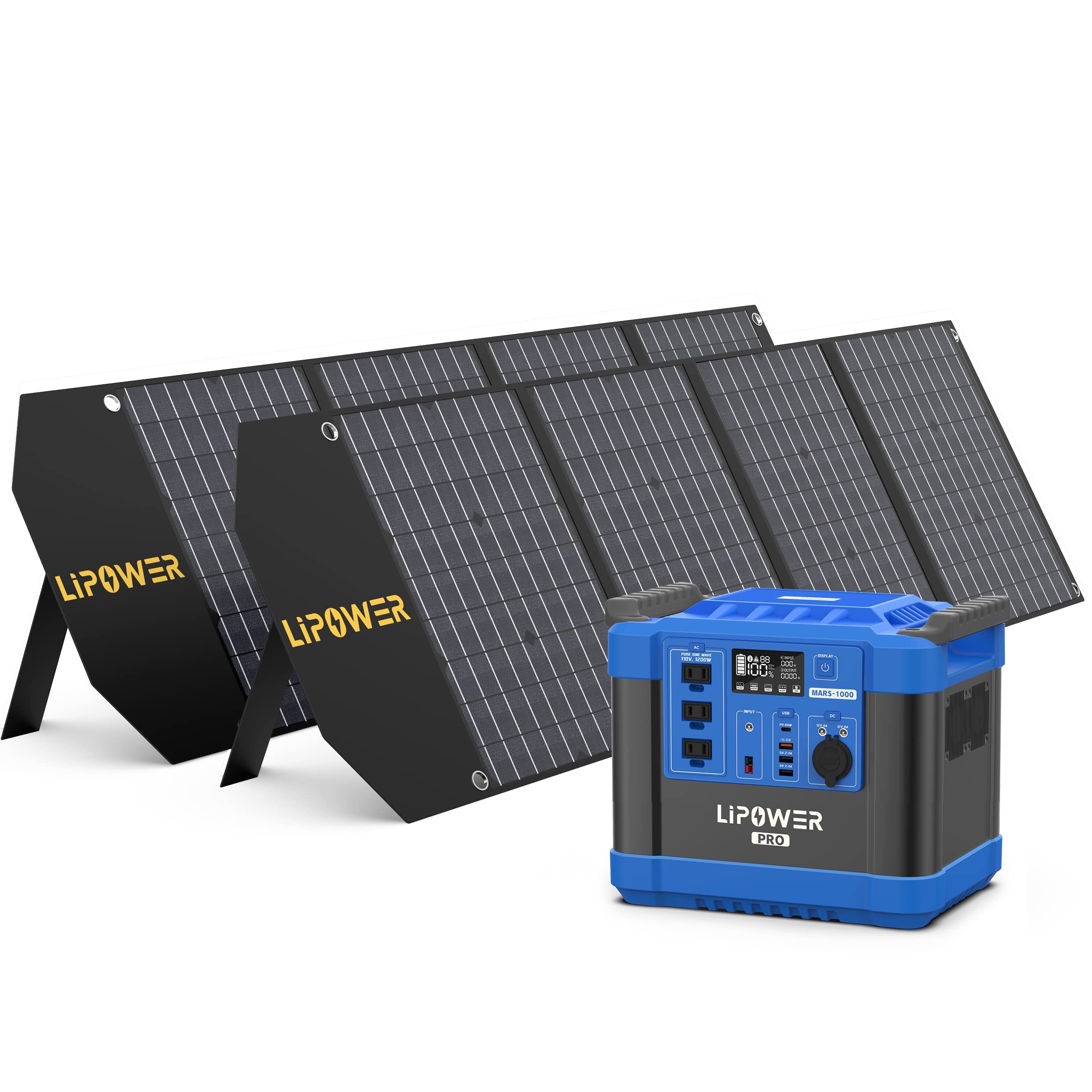 LIPOWER 1200W Solar Generator with Solar Panels | 1120Wh LiFePO4 Portable Power Station | 3 AC Outlets for Camping, RV, Home Backup & Emergency Power Supply | Solar Powered Generator for Outdoor Adventures, Power Outages & Off-Grid Living
