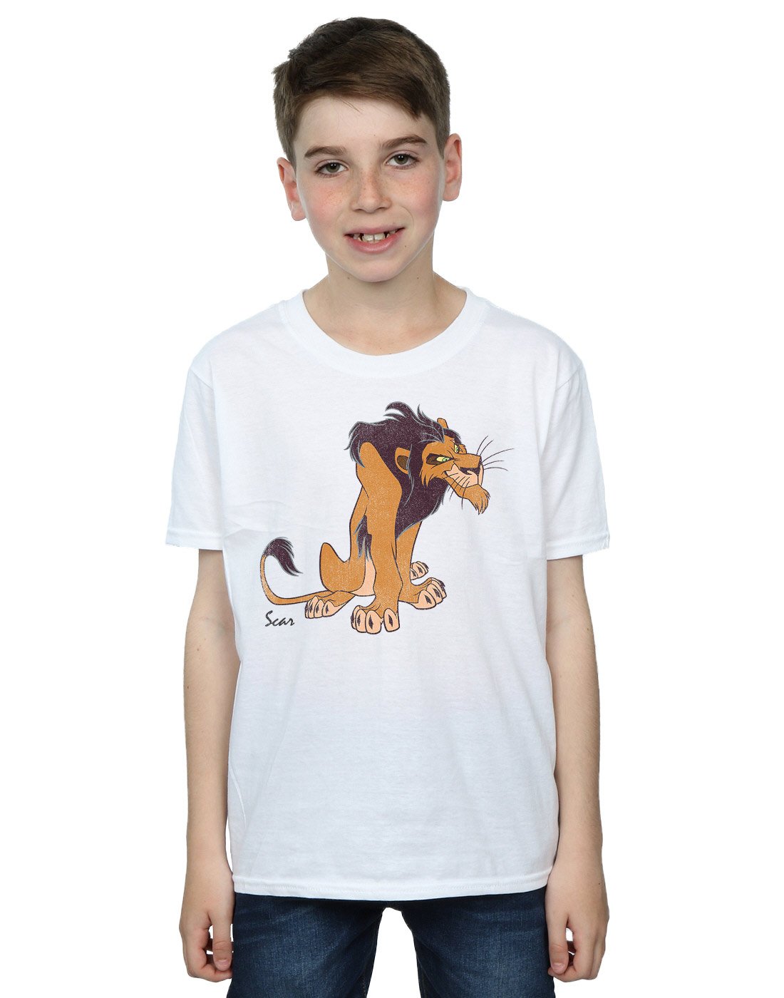 Disney The Lion King Classic Scar Boys T-Shirt for Kids 7-8 Years - White Cotton Tee for School, Playdates & Disney Theme Parties
