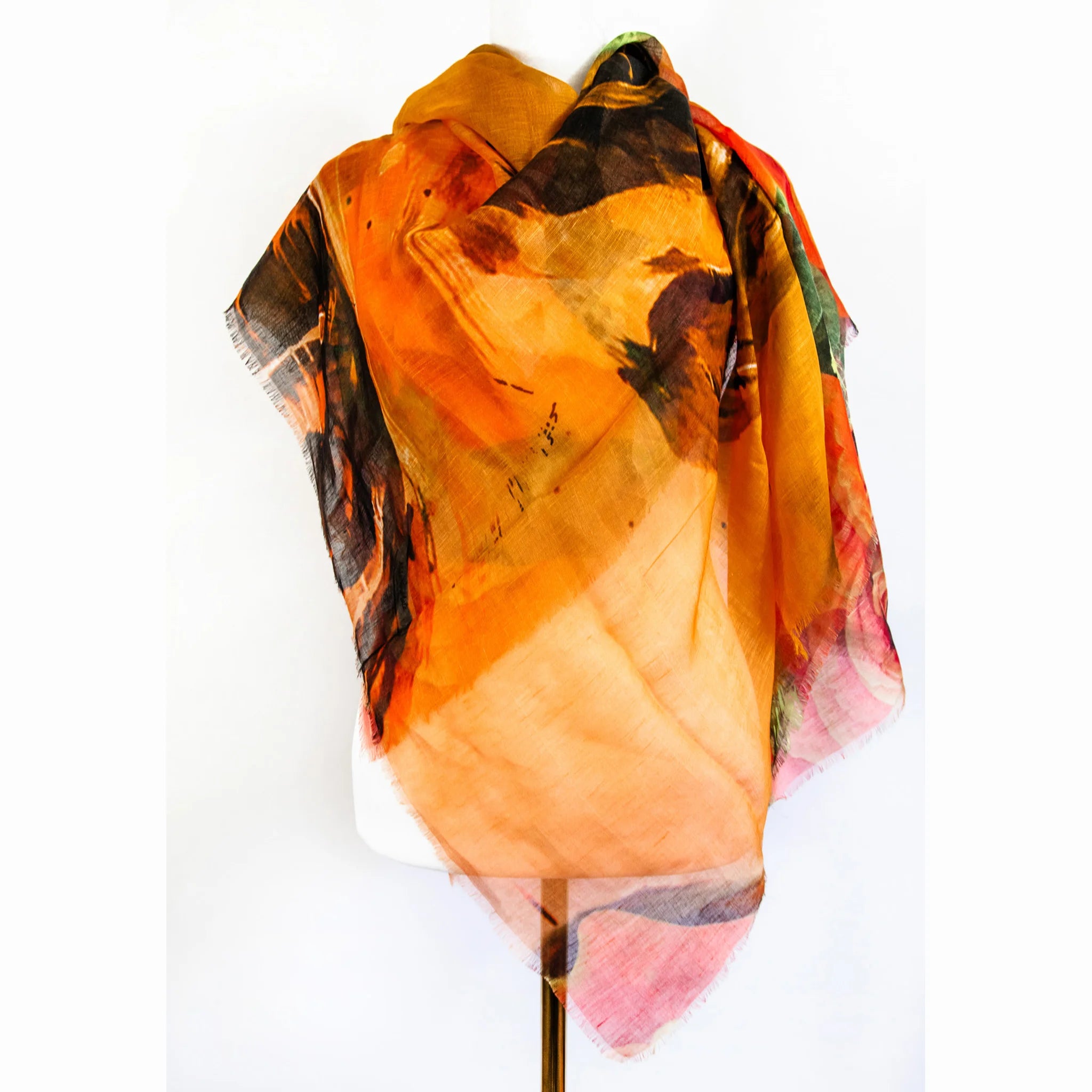 Camila NYC Orange Linen Silk Scarf - Lightweight & Elegant Wrap for Women | Perfect for Travel, Office & Special Occasions