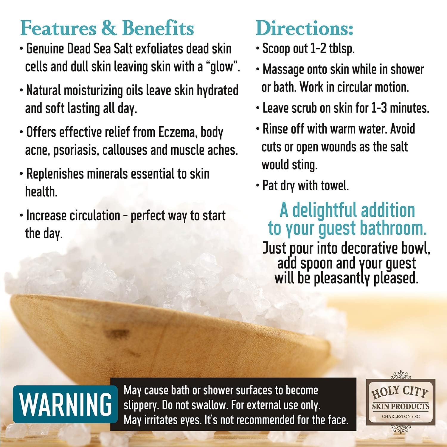 Exfoliating Body Scrub with Dead Sea Salt & Coconut Oil - Hydrating Moisturizing Skin Care Gift Set with Wooden Bowl (16 fl oz) - Perfect for Spa Day, Dry Skin Treatment & Self-Care Routine
