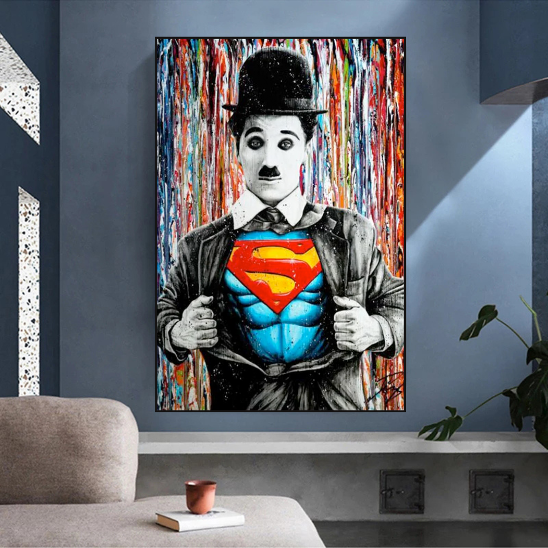 Charlie as Super Man Canvas Wall Art - Superhero Decor for Kids Room, Nursery, or Playroom - Perfect Gift for Comic Book Fans & Superhero Lovers