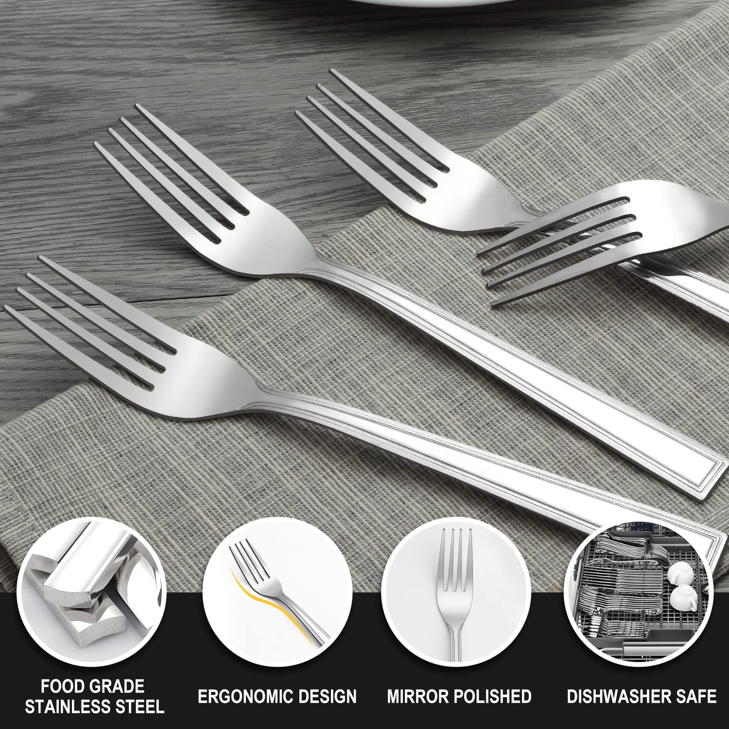 Hunnycook 24-Piece Stainless Steel Dinner Forks Set (7.76 Inch) - Mirror Polished Cutlery for Home, Kitchen, Restaurant & Hotel - Dishwasher Safe - Perfect for Fine Dining, Catering & Dinner Parties