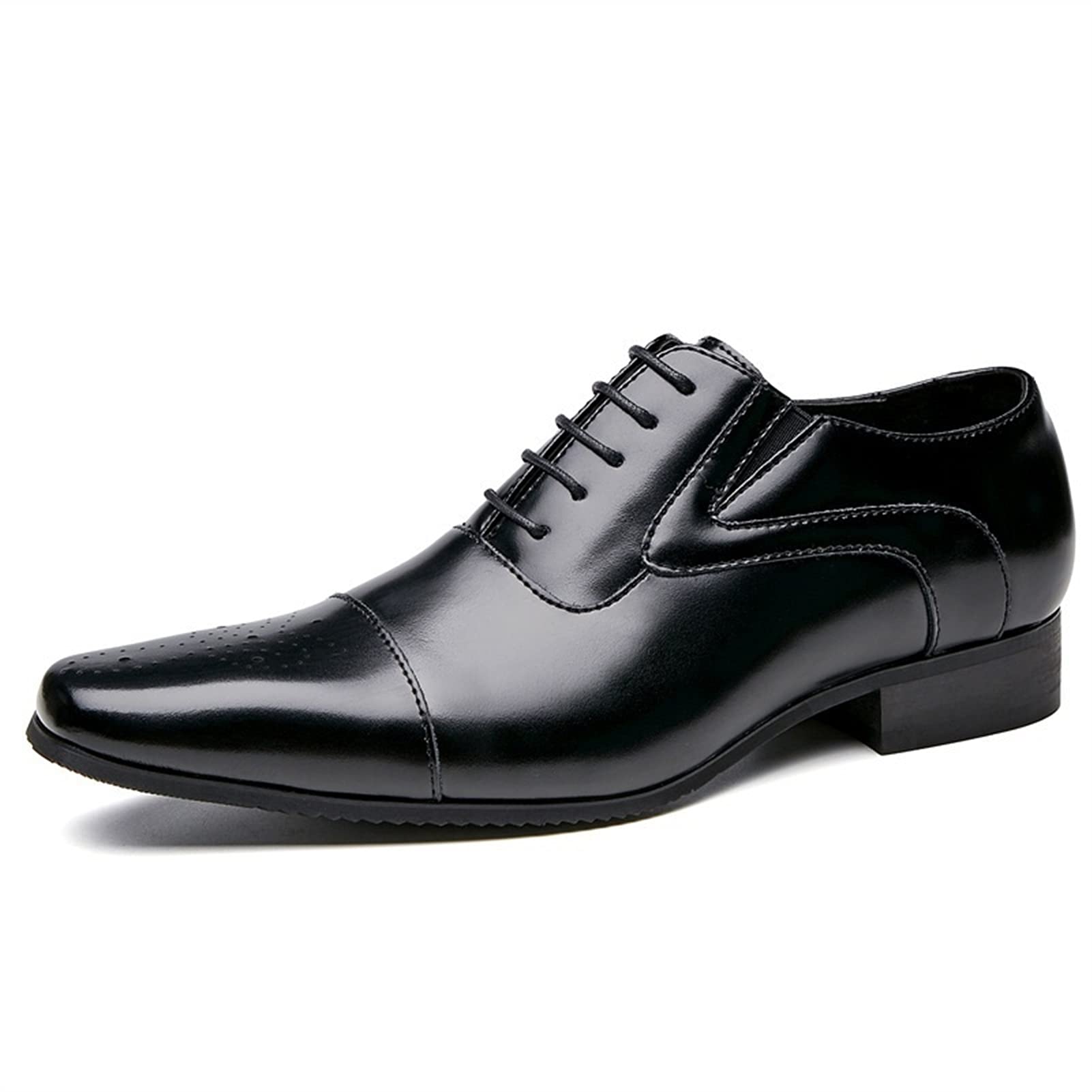 Premium Men's Leather Dress Shoes - Oxford Lace-Up Brogue with Square Toe & Non-Slip Rubber Sole | Formal Business, Wedding & Office Wear | Slip-Resistant & Comfortable for All-Day Use