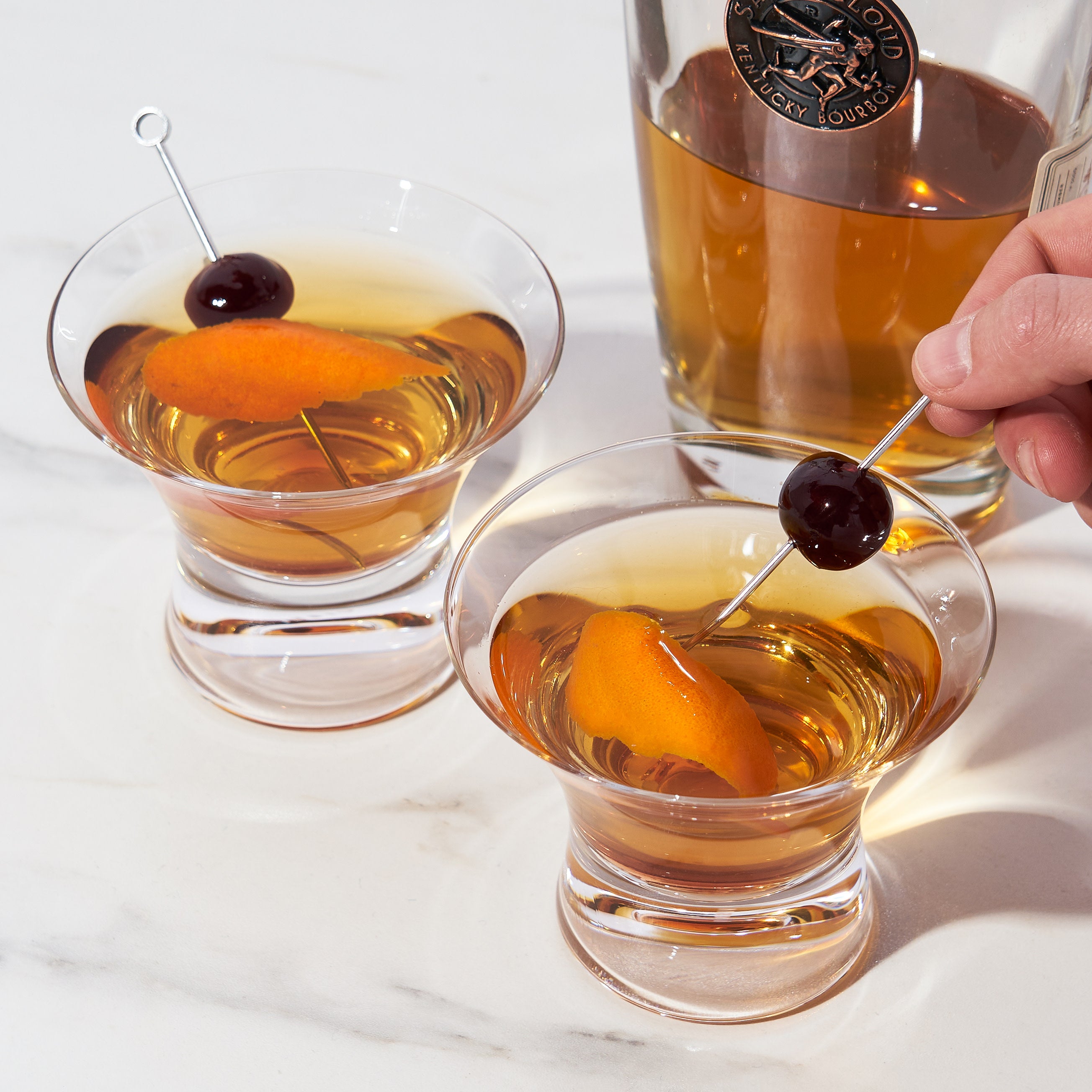Premium Heavy Base Stemless Crystal Manhattan Glasses Set of 2 - Elegant Whiskey Cocktail Glasses for Home Bar, Dinner Parties & Gifts