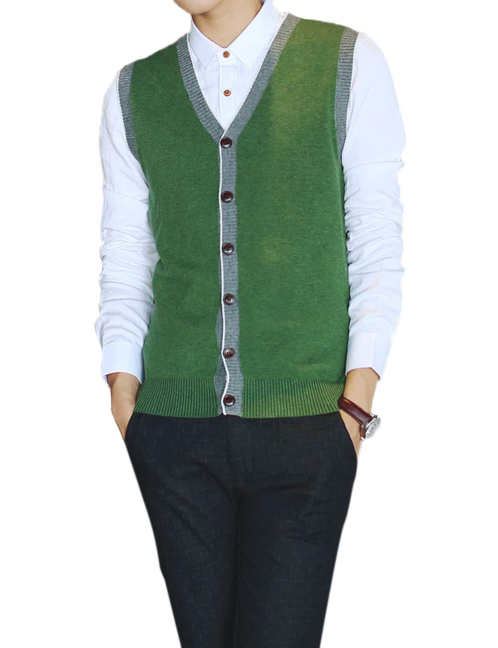 TopTie Men's Slim Fit Stylish Button Down Knitted Cardigan Vest - Casual Winter Layering for Office & Date Night Outfits