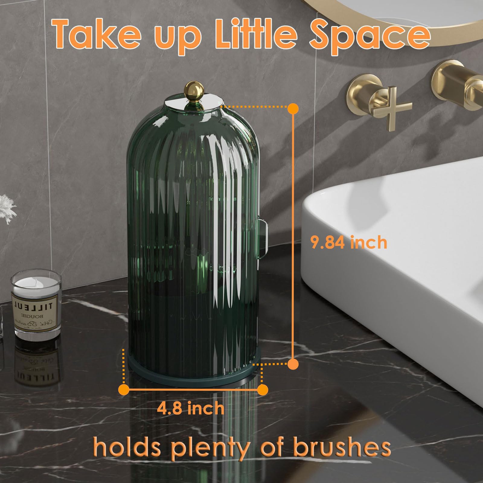 360° Rotating Clear Makeup Brush Holder with Lid - Dustproof Vanity Organizer for Bathroom & Countertop - Perfect for Makeup Storage & Display (Green)