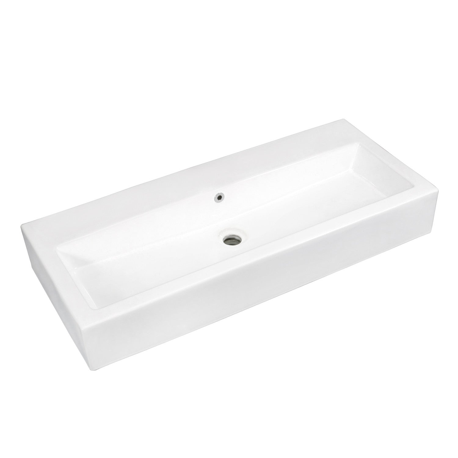 Anne EV3917H0 39 Inch White Ceramic Rectangular Vessel Bathroom Sink - Modern Vanity Basin for Powder Room, Guest Bath & Master Bathroom Decor