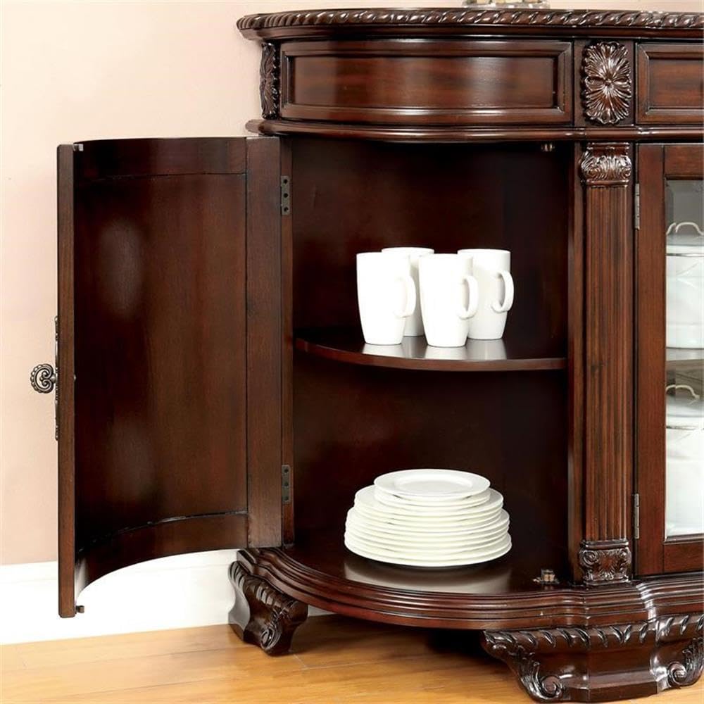 Furniture of America Ramsaran Wood Multi-Storage Buffet in Brown Cherry - Stylish Sideboard for Dining Room, Living Room & Entryway Storage