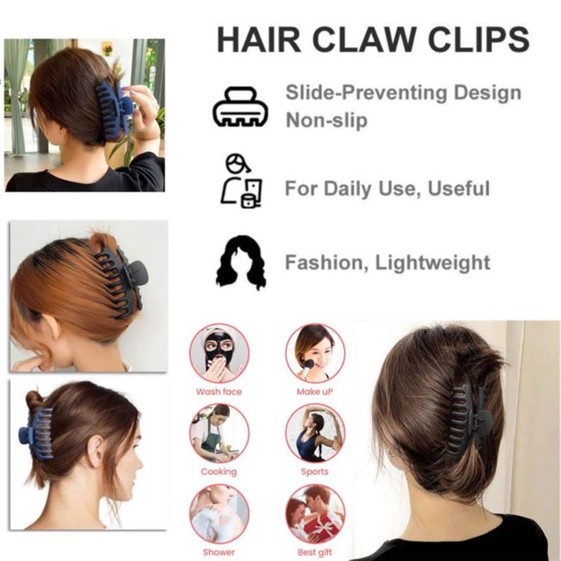 DENICRAAS Large Hair Claw Clips for Women - 4 Pack Strong Hold Non-Slip Matte Hair Clips for Thin, Thick & Curly Hair - Perfect for Workouts, Office & Everyday Styling