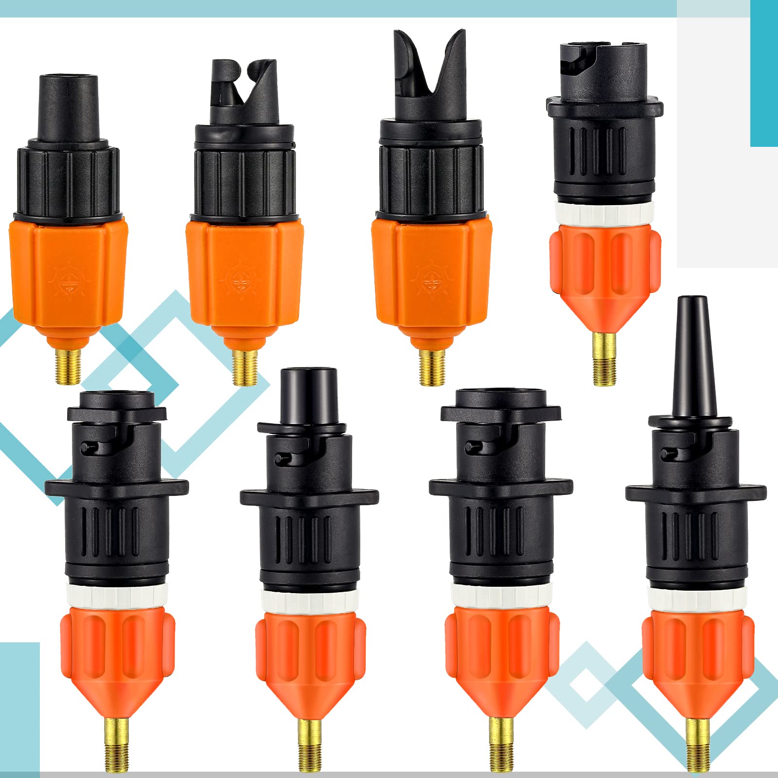 Treela Universal Inflatable Air Pump Adapter - 9 Nozzle SUP Paddle Board & Boat Valve Connector for Car Air Compressor | Perfect for Water Sports, Beach Outings & Emergency Tire Inflation
