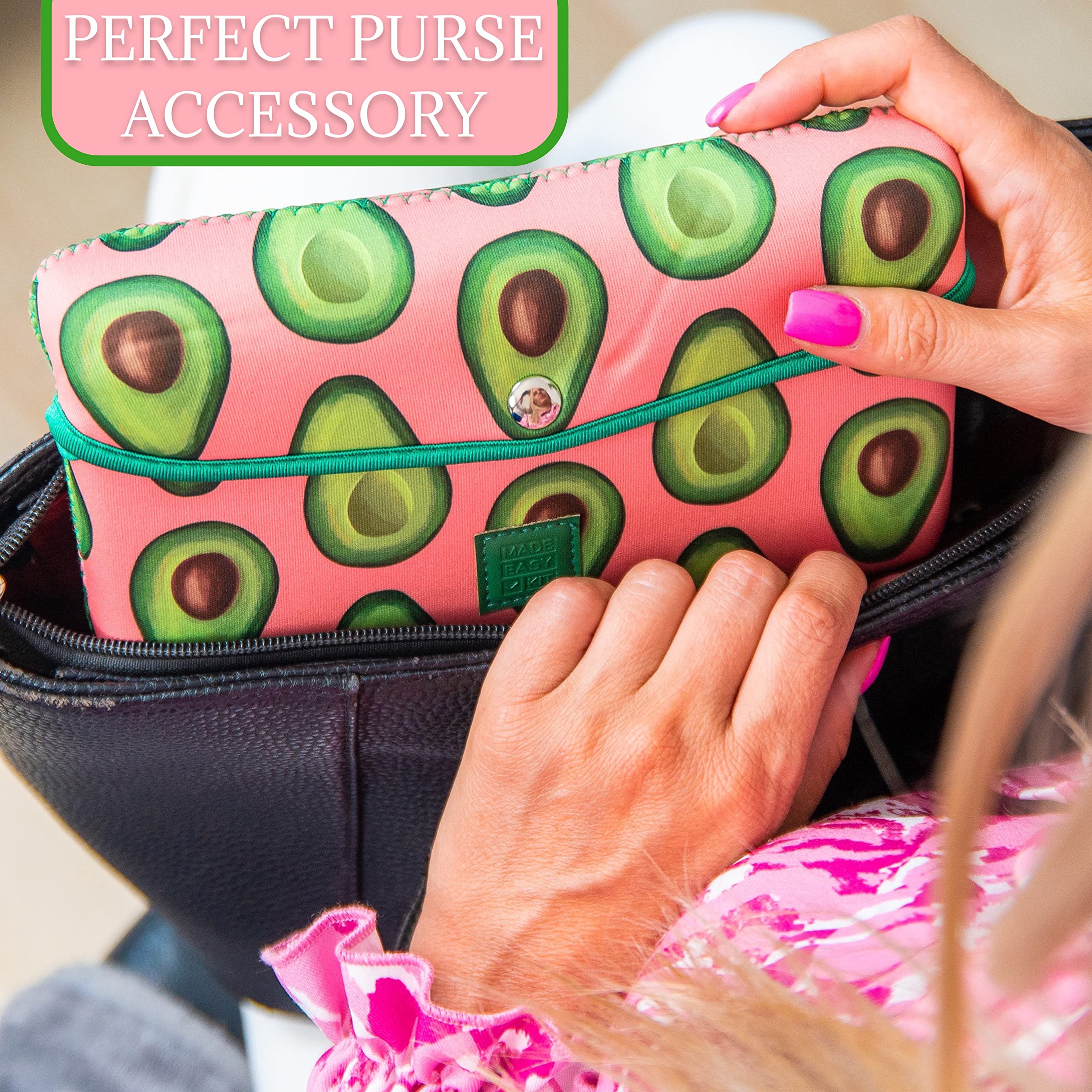 7-Day Large Pill Organizer with 28 Compartments - Neoprene Travel Medicine Case for Daily & Weekly Vitamin Storage (Morning/Noon/Evening/Bed) - Perfect for Travel, Work & Home Use (Green Pink Avocado)